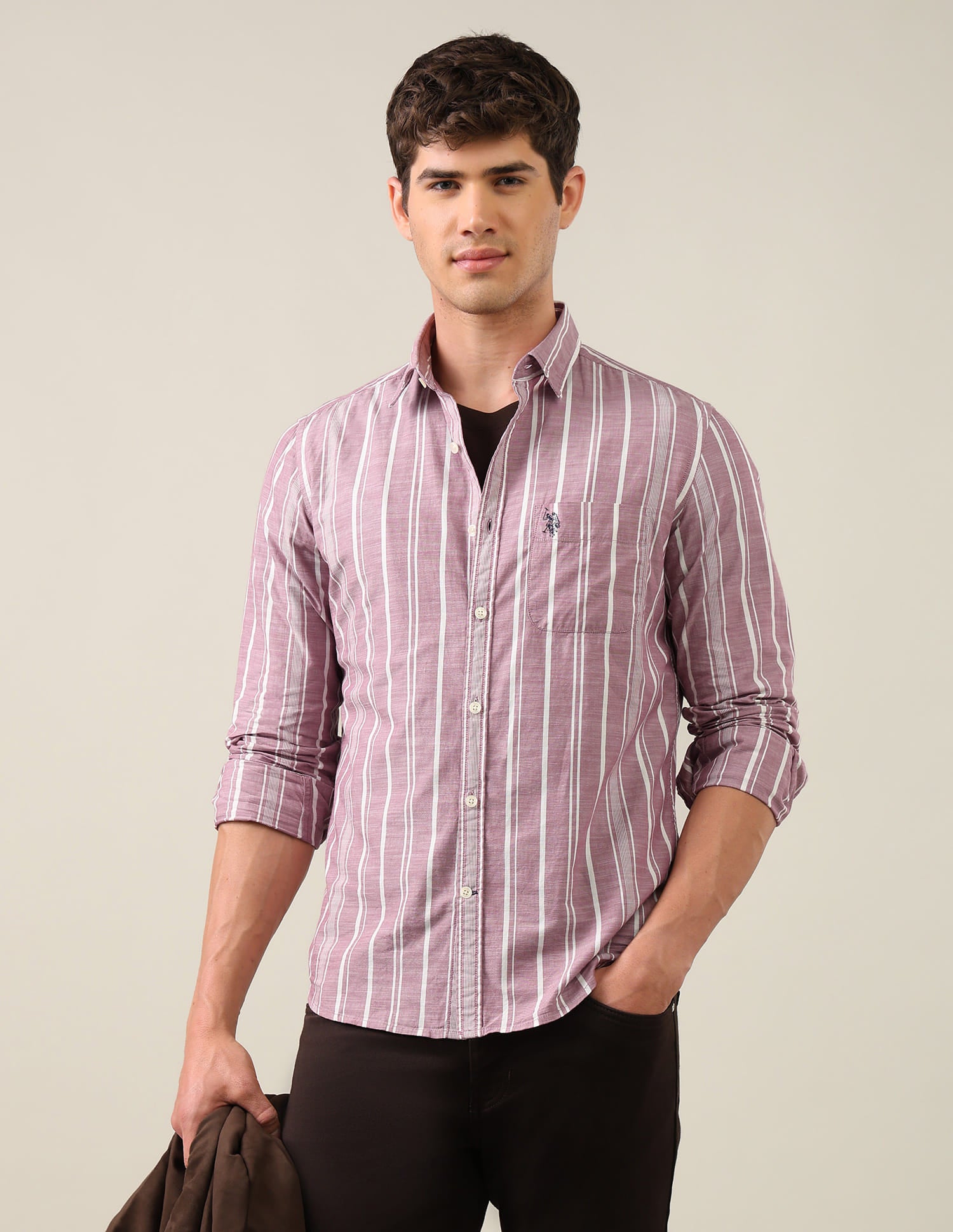Vertical Striped Regular Fit Shirt Pink - U.S. Polo Assn. India | Large