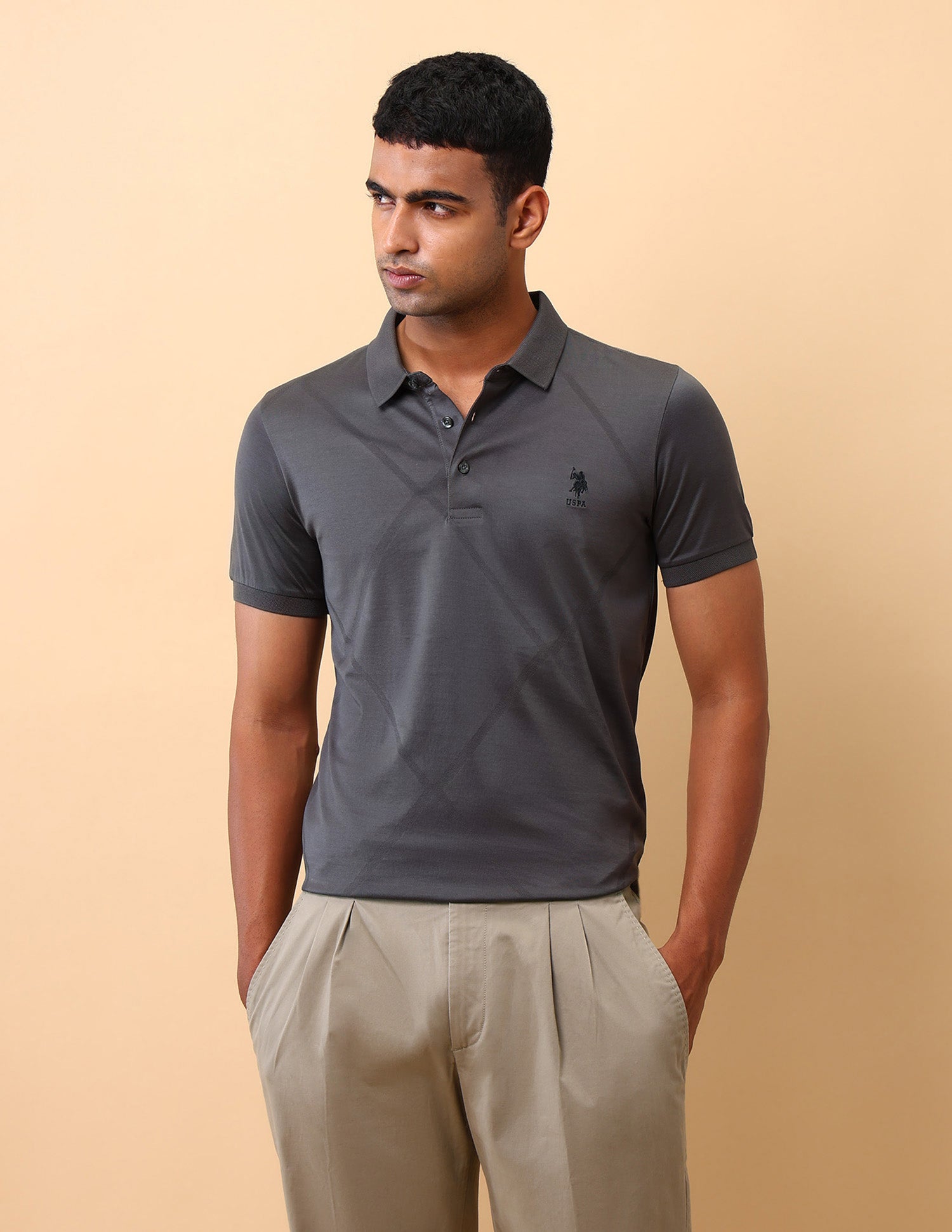 Textured Slim Fit Polo Shirt Grey - U.S. Polo Assn. India | Large