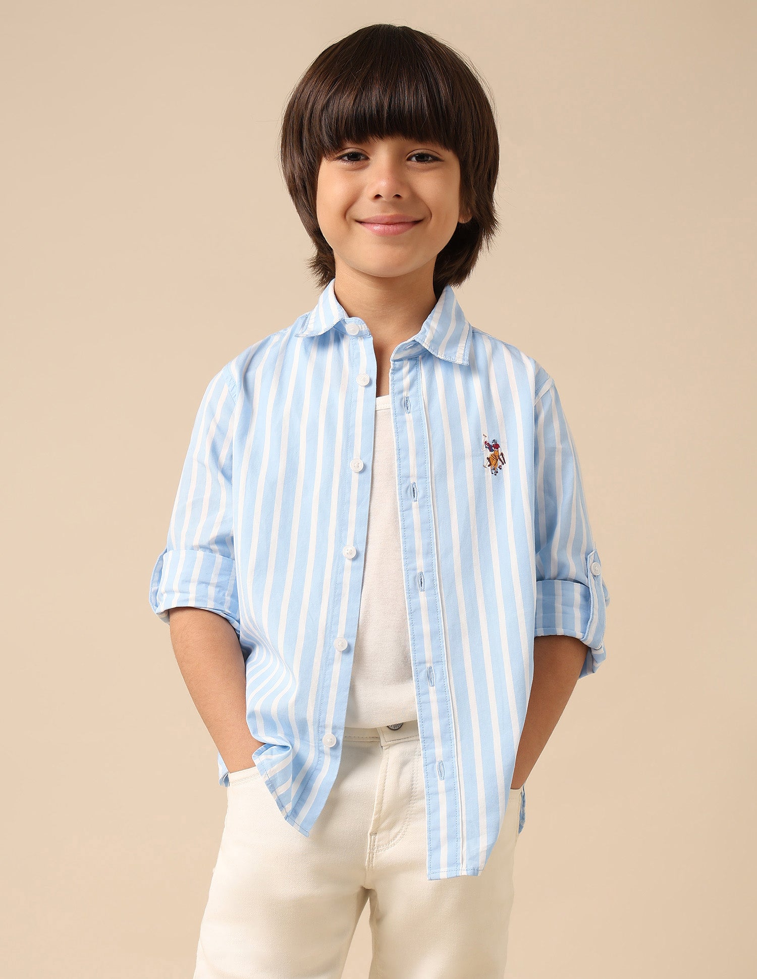 Boys Vertical Striped Regular Fit Shirt