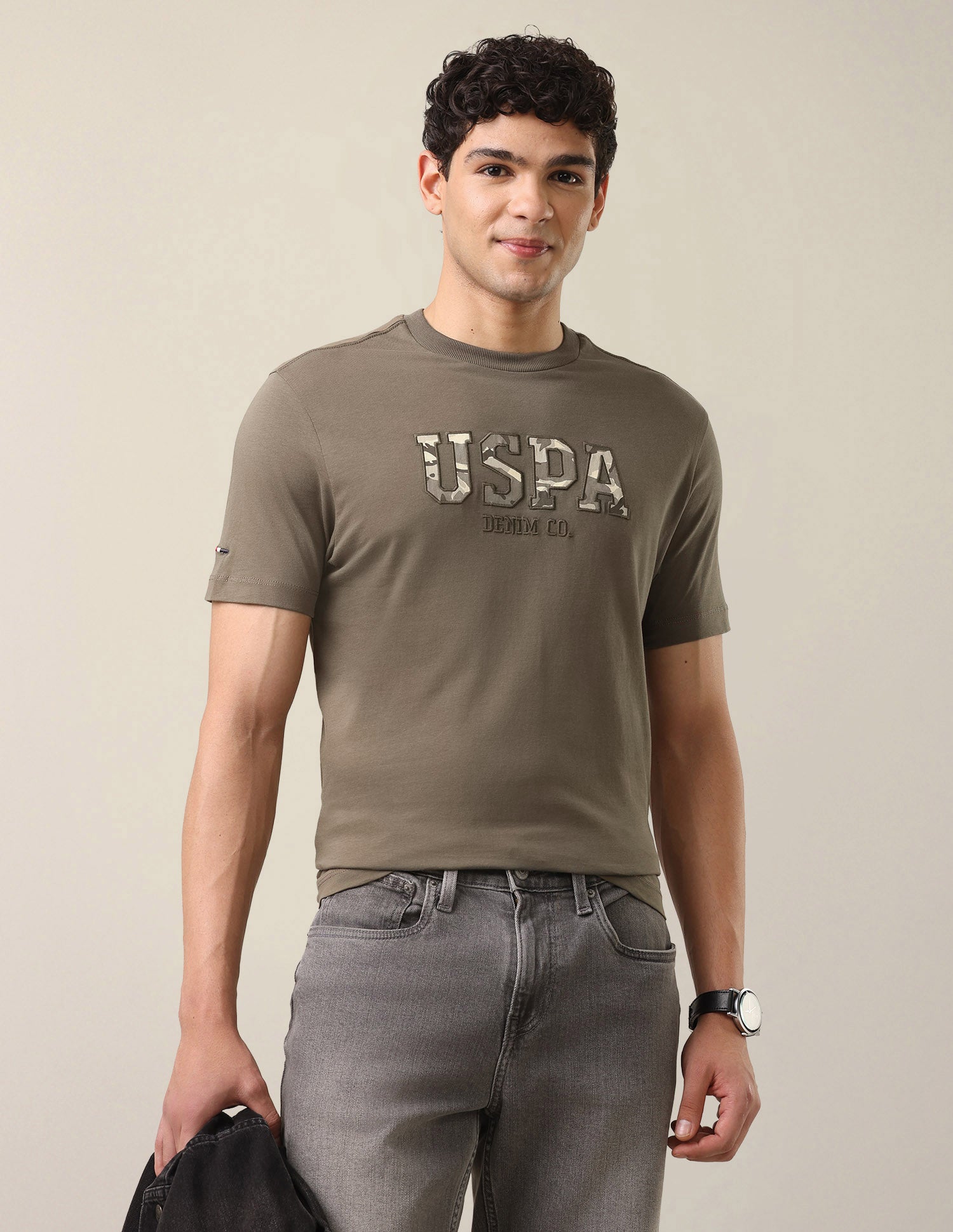 Camouflage Brand Printed Slim Fit T-Shirt Olive - U.S. Polo Assn. India | Large