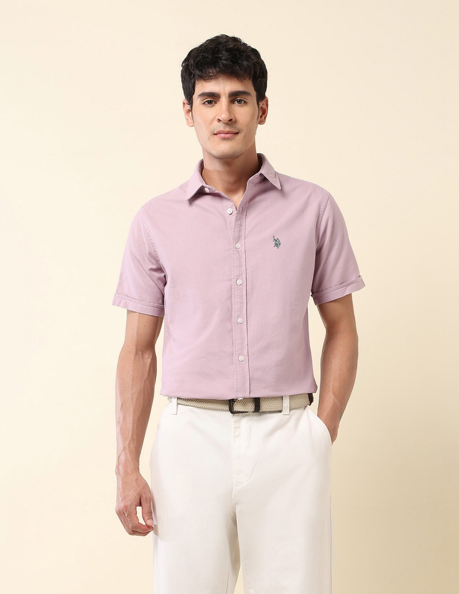 Tailored Fit Pure Cotton Oxford Shirt Lavender - U.S. Polo Assn. India | Large