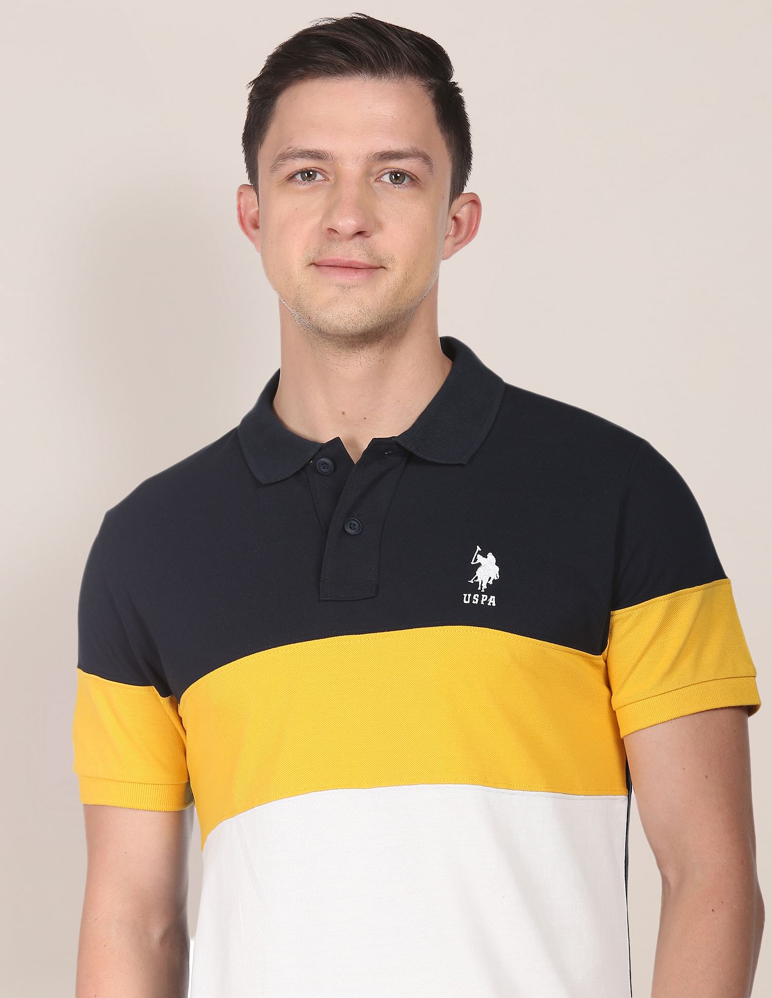 Colour Block Cotton Polo Shirt Mustard - U.S. Polo Assn. India | Large