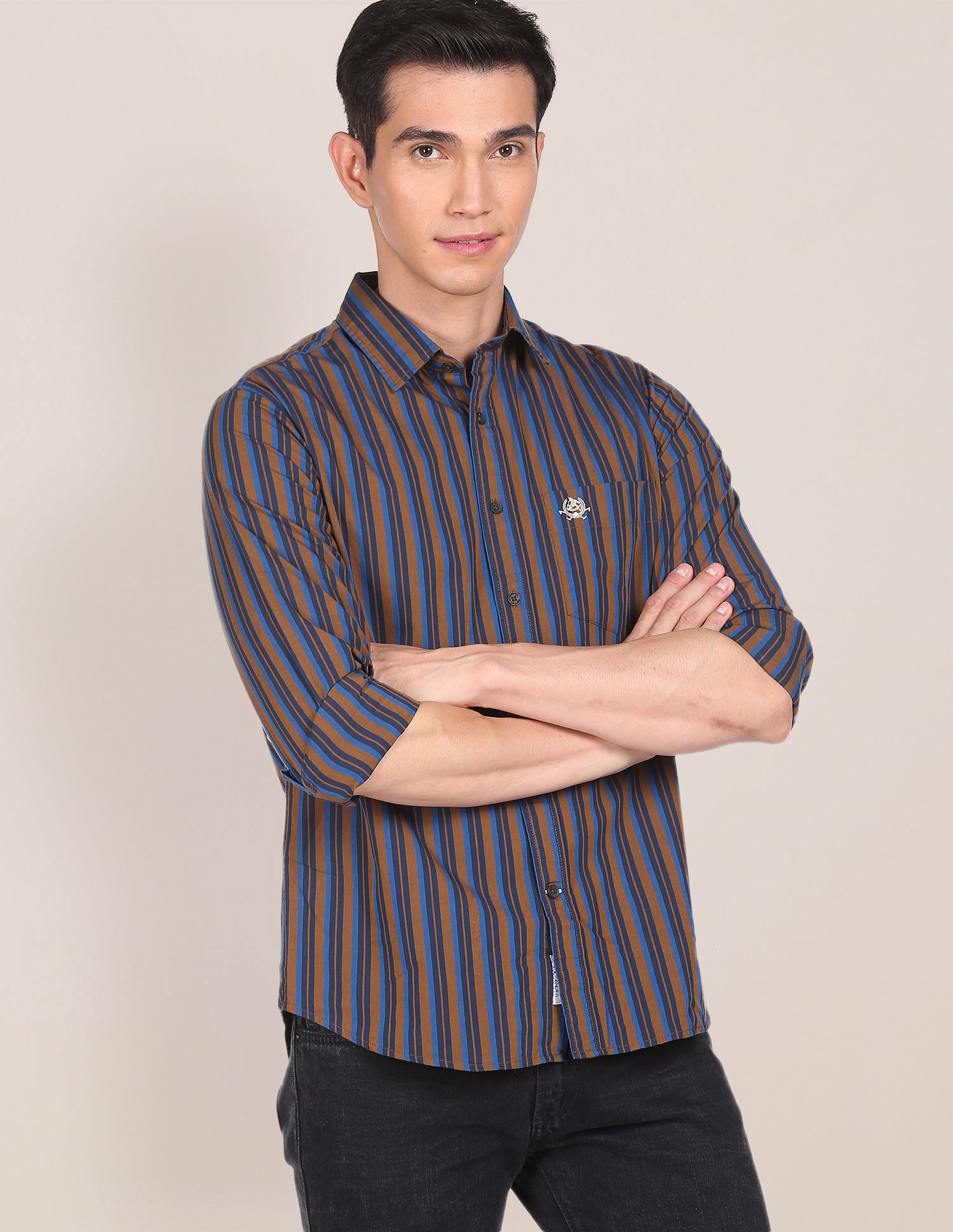 Men Brown Pure Cotton Tailored Fit Casual Shirt Brown - U.S. POLO ASSN. | Large