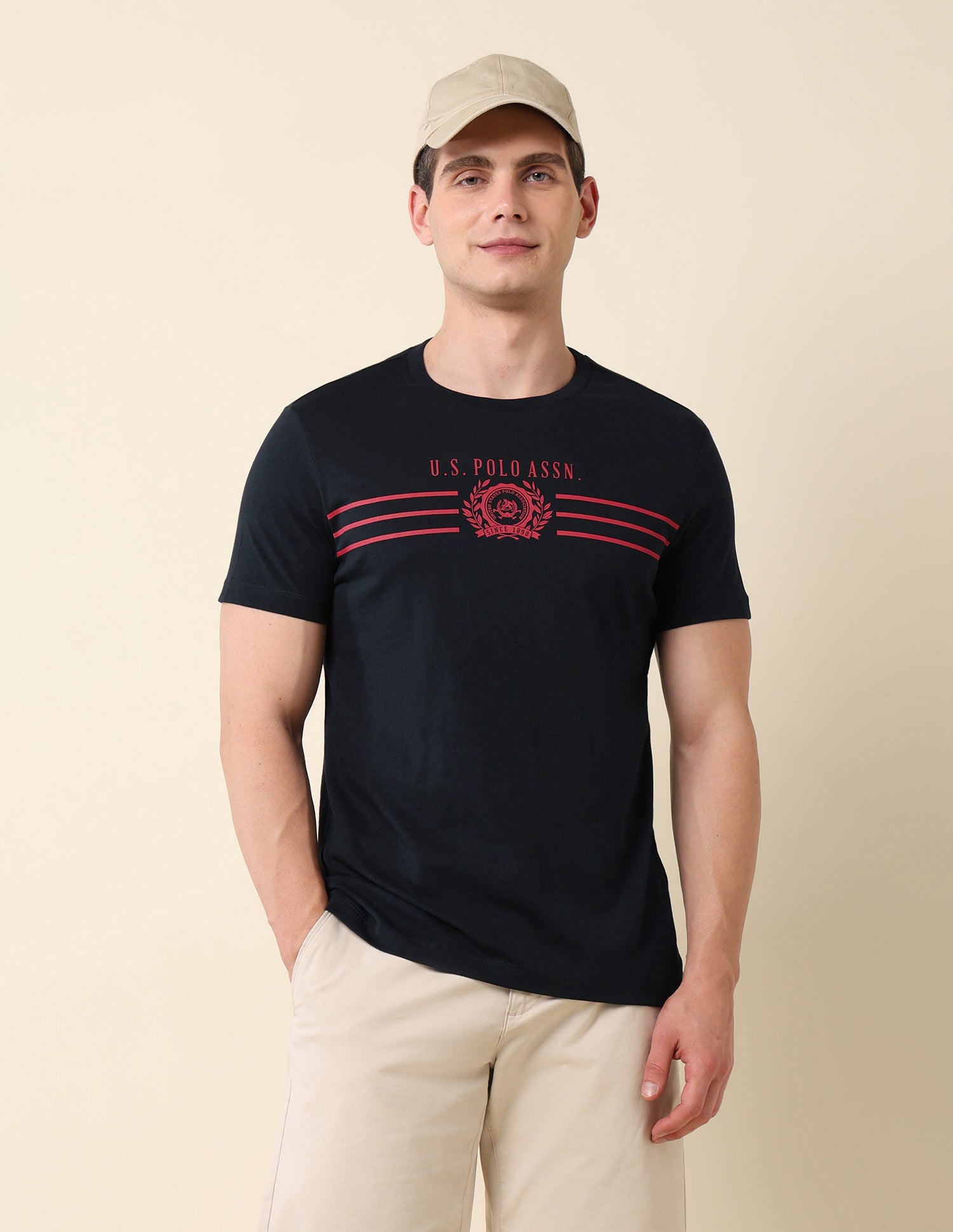 Crew Neck Brand Print Cotton T-Shirt