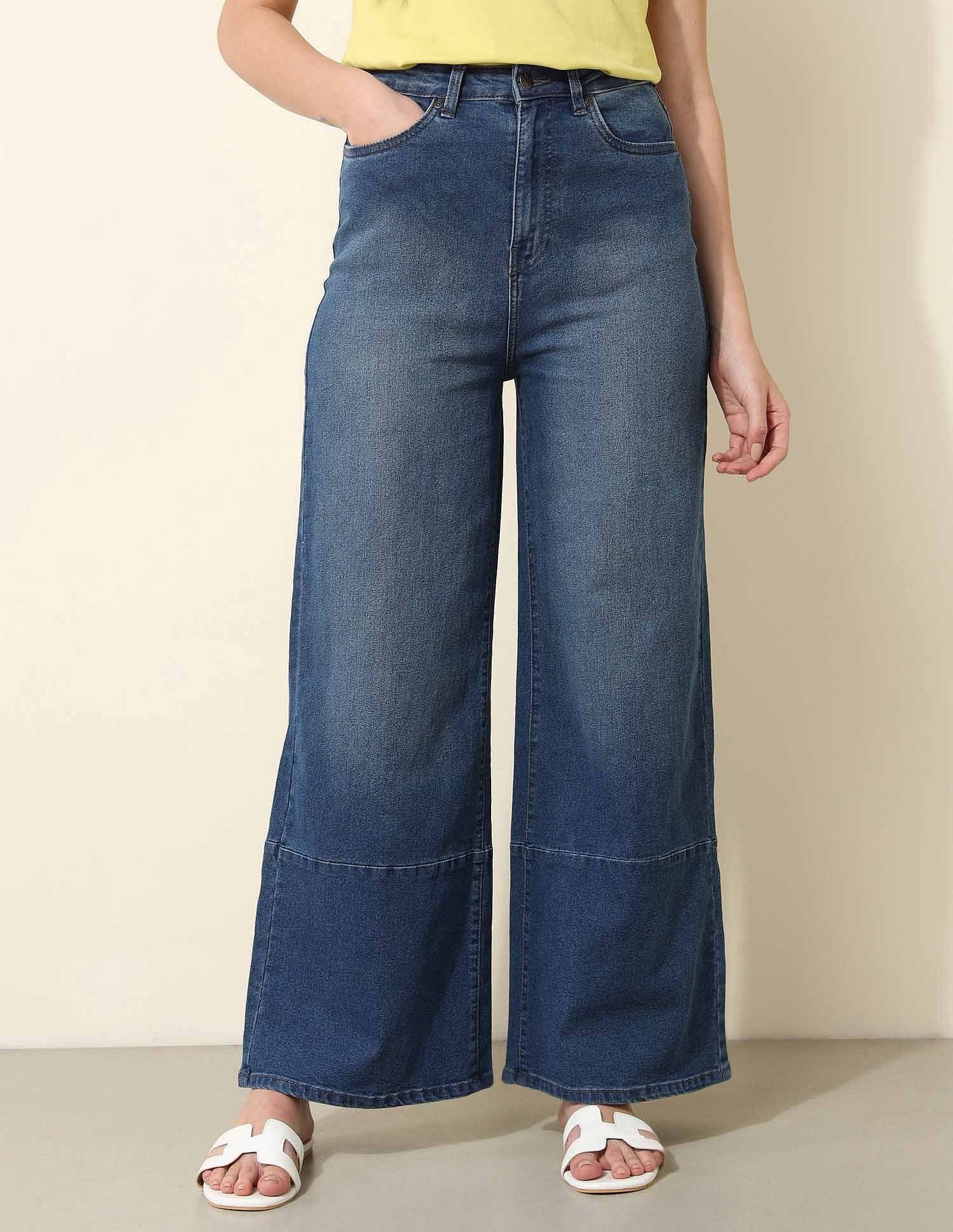 High Rise Wide Leg Cut & Sew Tinted Jeans