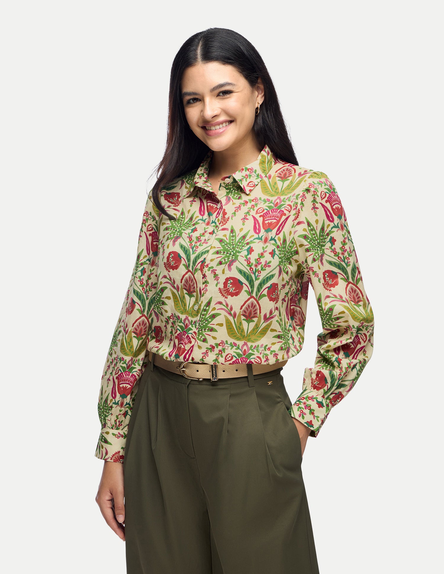 Floral Printed Regular Fit Shirt Ecru - U.S. Polo Assn. India | Large