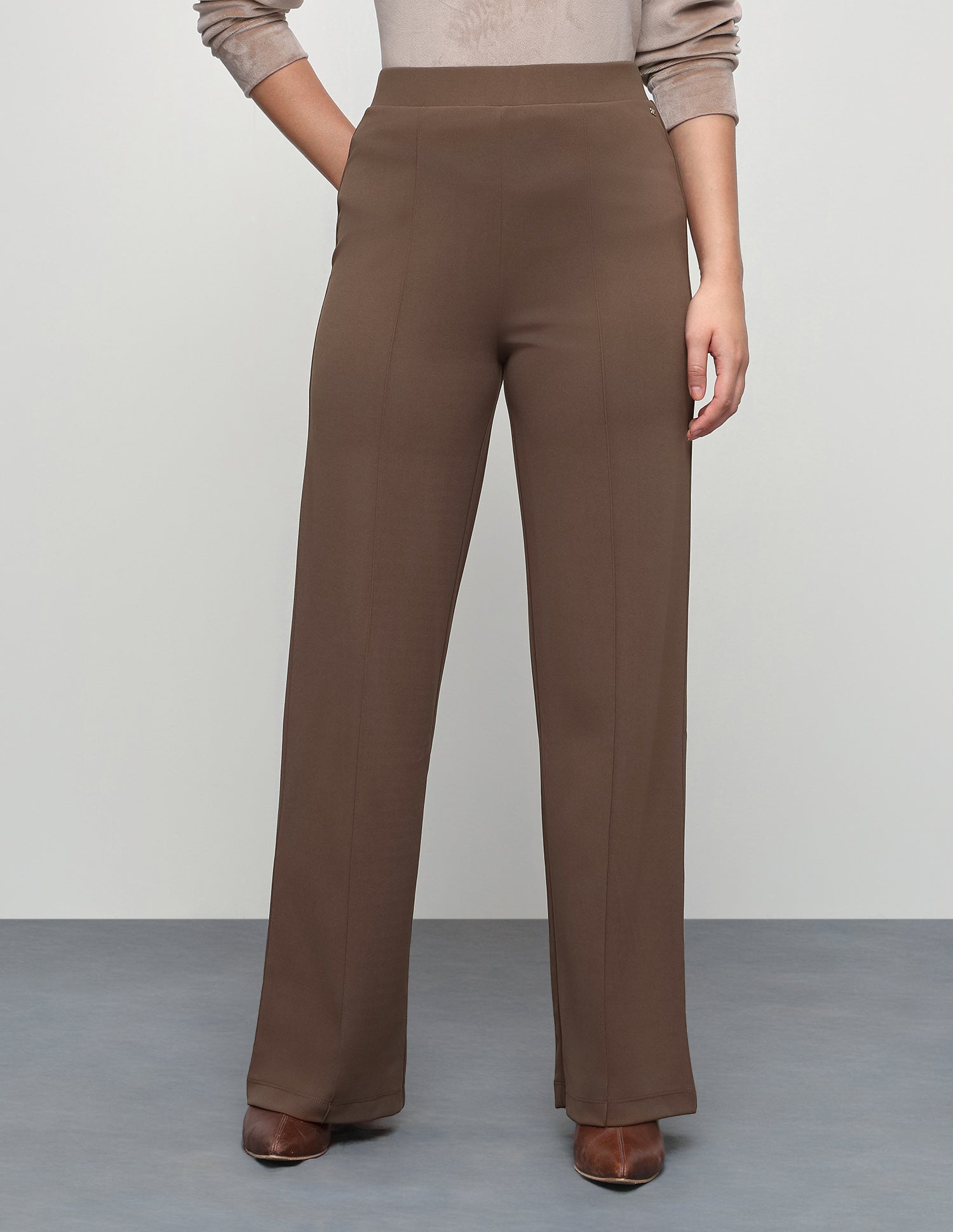 Solid Pintuck Straight Fit Trousers Brown - U.S. Polo Assn. India | Large
