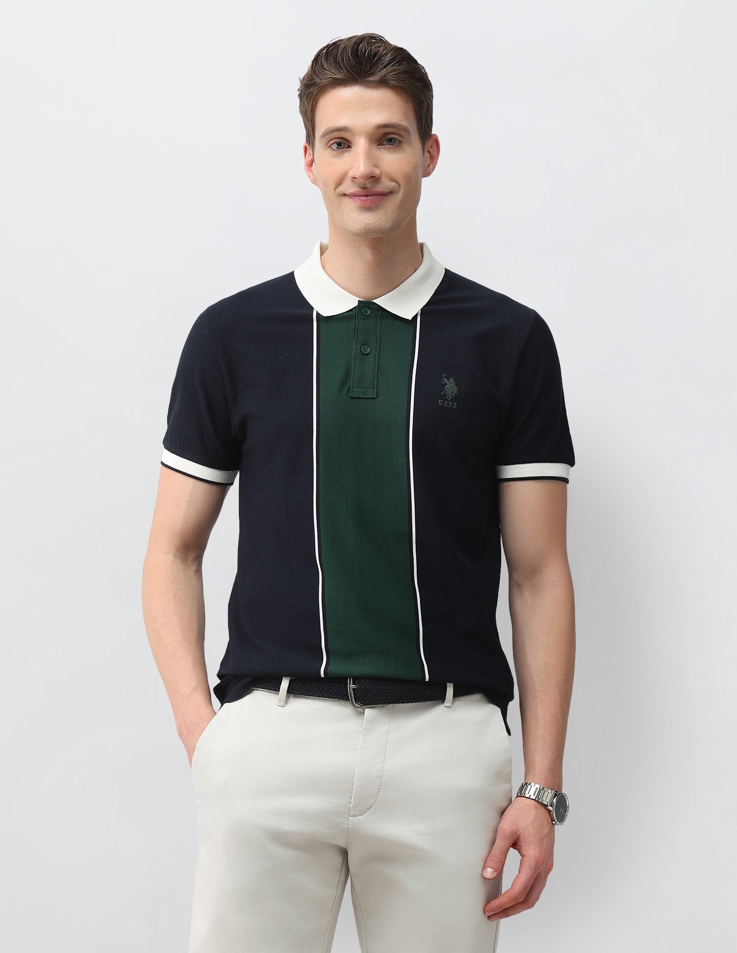 Colourblocked Slim Fit Polo Shirt Green - U.S. Polo Assn. India | Large