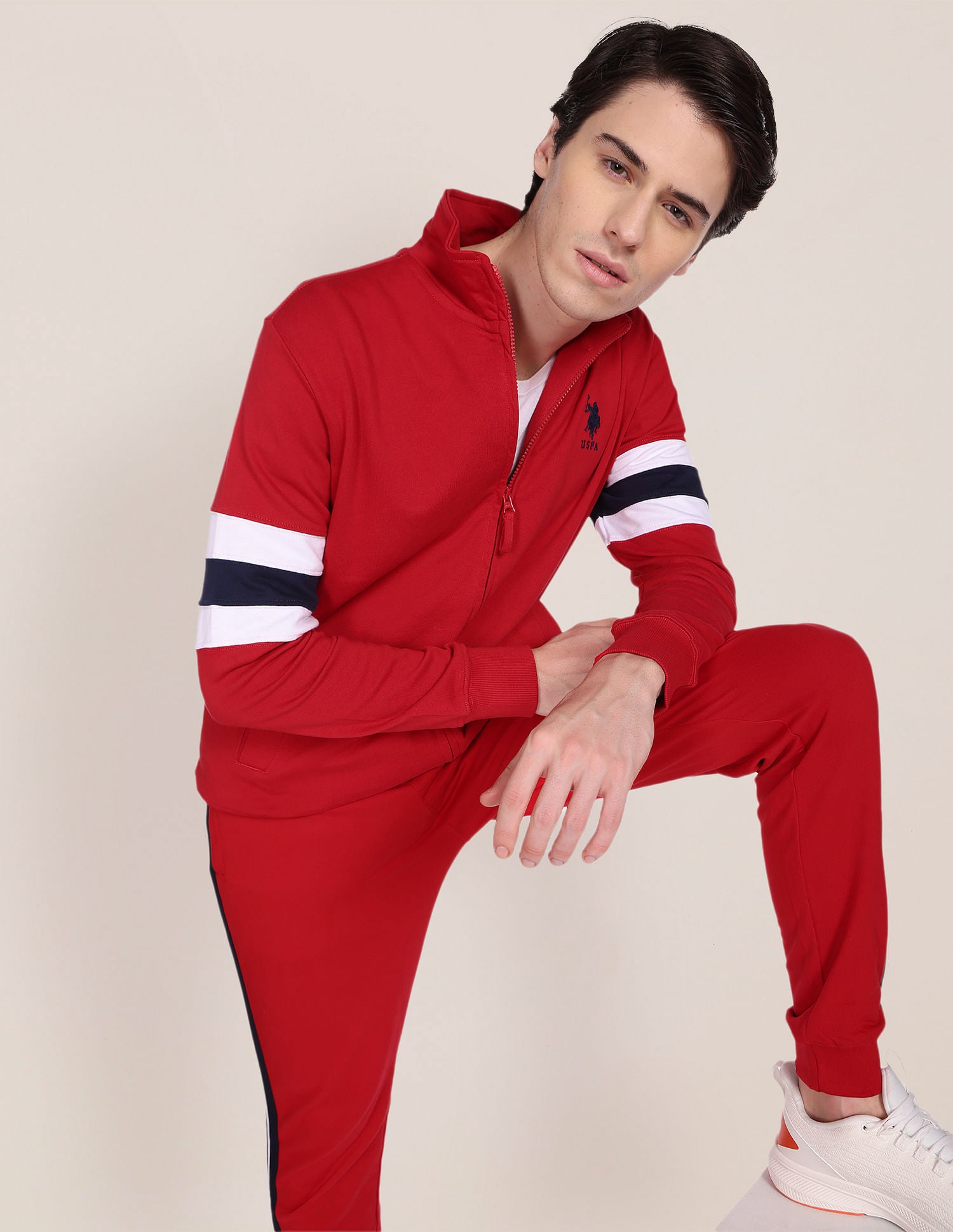 High Neck Zip Up Sweatshirt Red - U.S. POLO ASSN. | Large