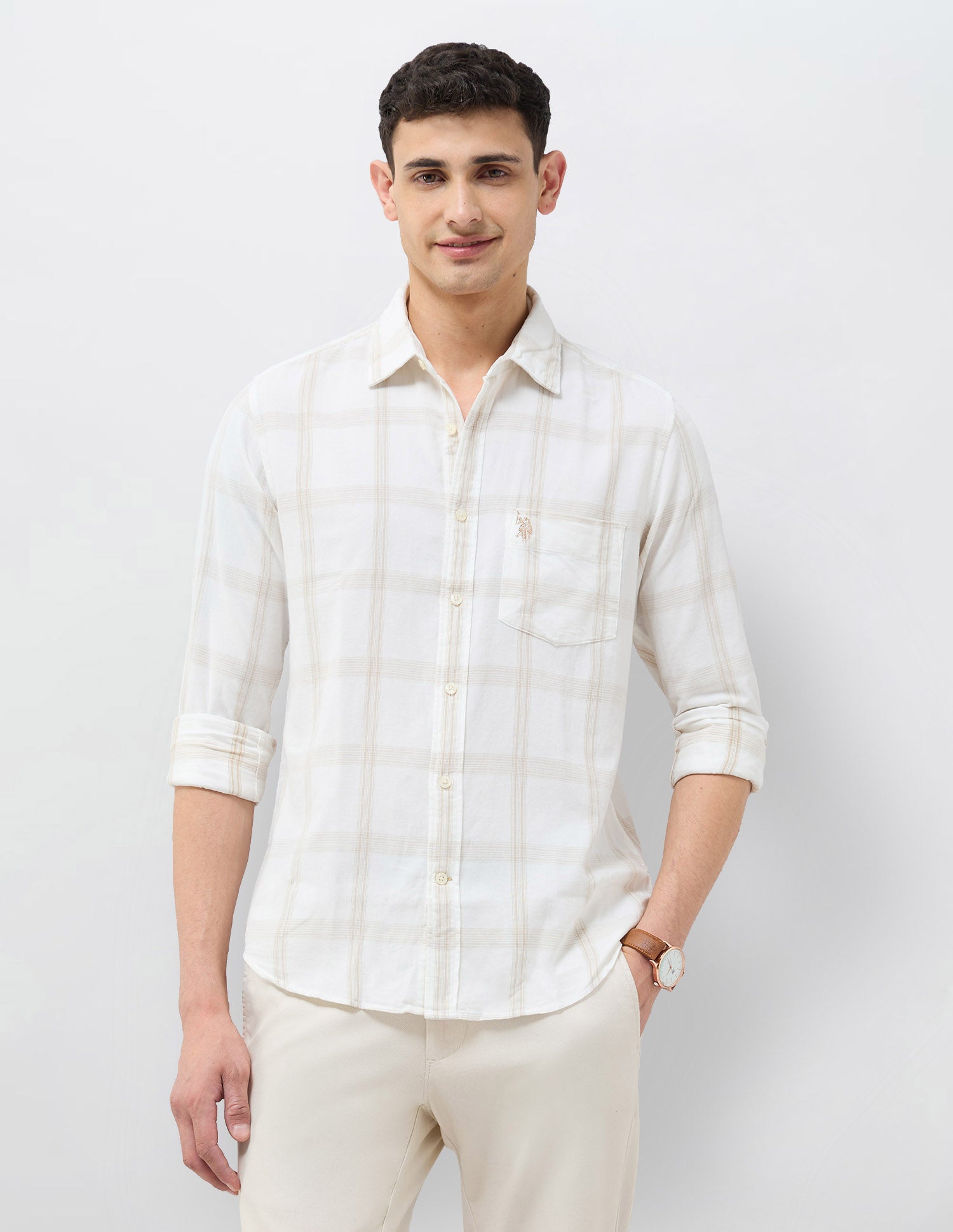 Corduroy Grid Tattersall Checked Shirt