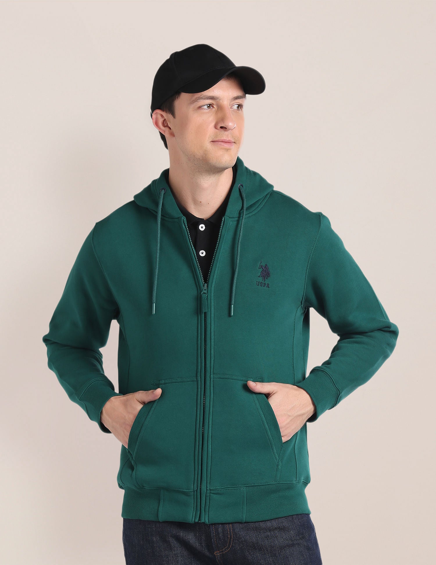 Solid Hooded Sweatshirt Dark Green - U.S. Polo Assn. India | Large