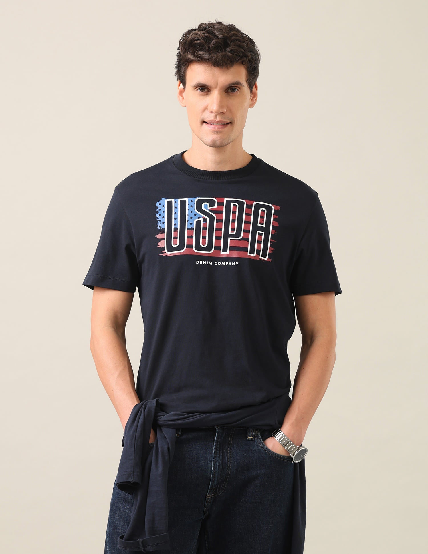 Graphic Brand Printed Regular Fit T-Shirt Navy - U.S. Polo Assn. India | Large