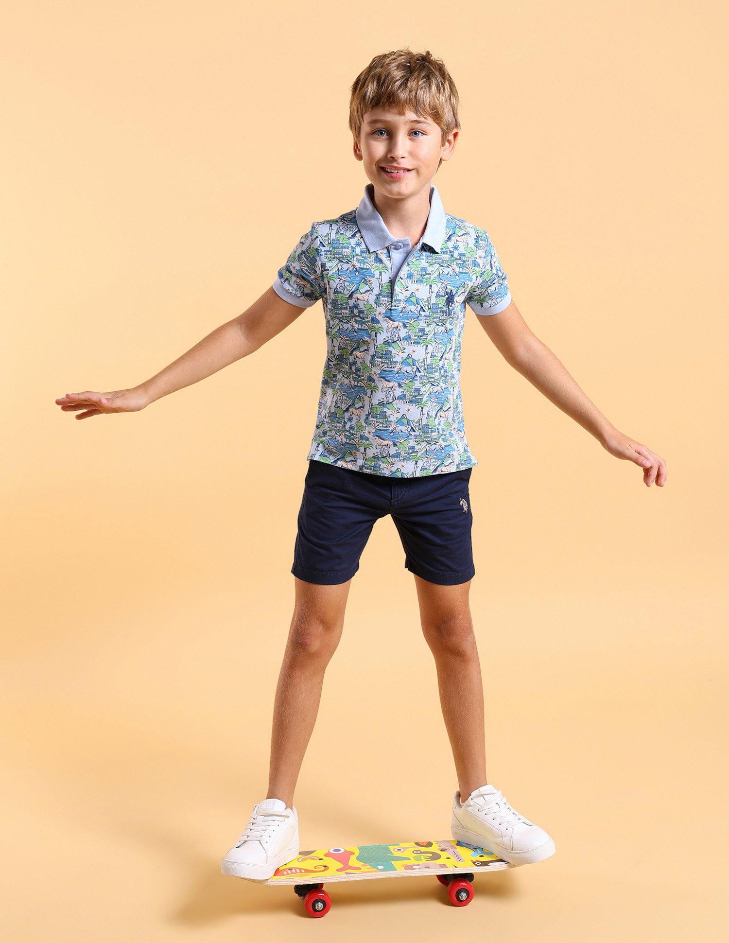 Boys Regular Fit All Over Printed Polo Shirt