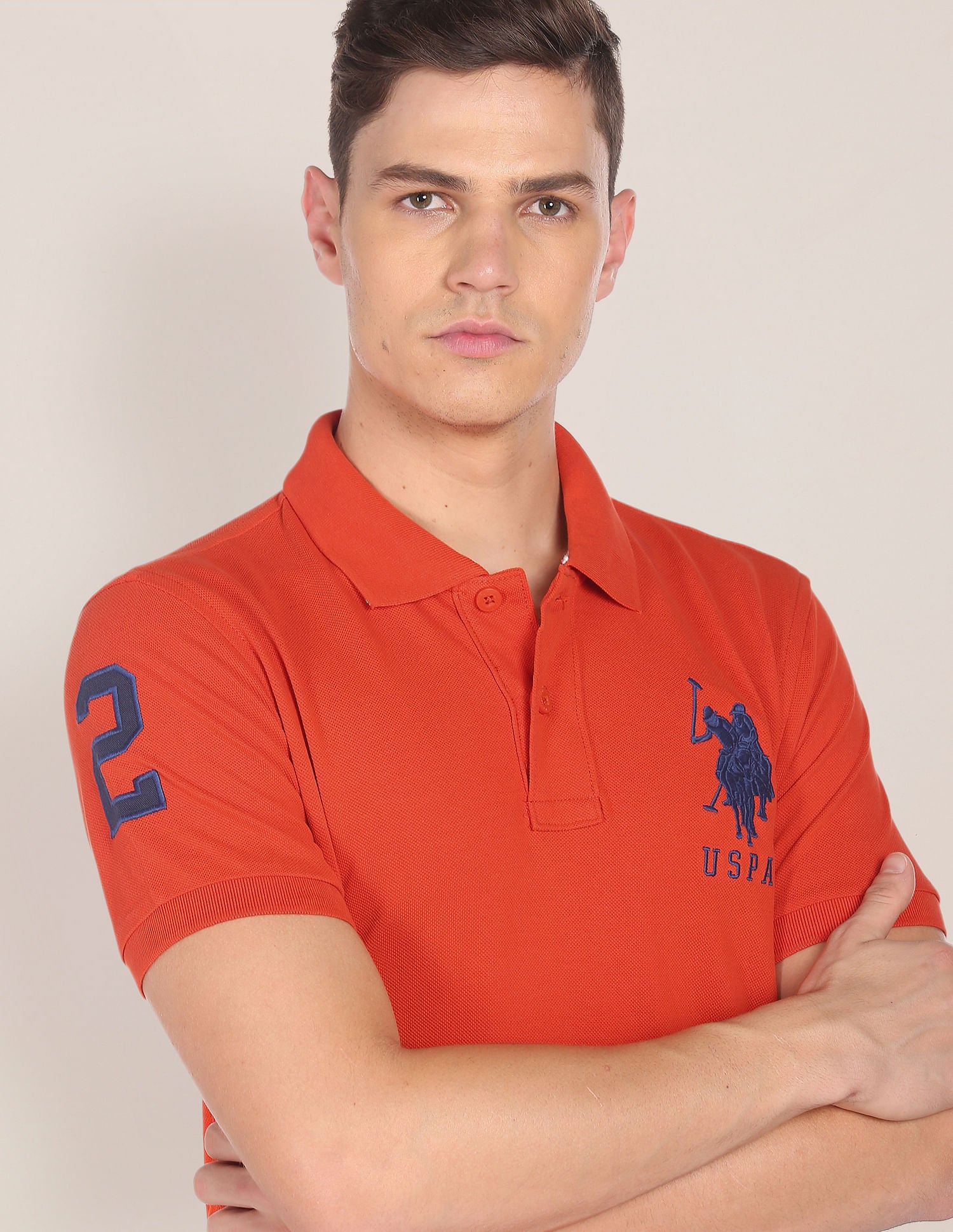 Compact Cotton Logo Polo Shirt Dark Orange - U.S. POLO ASSN. | Large