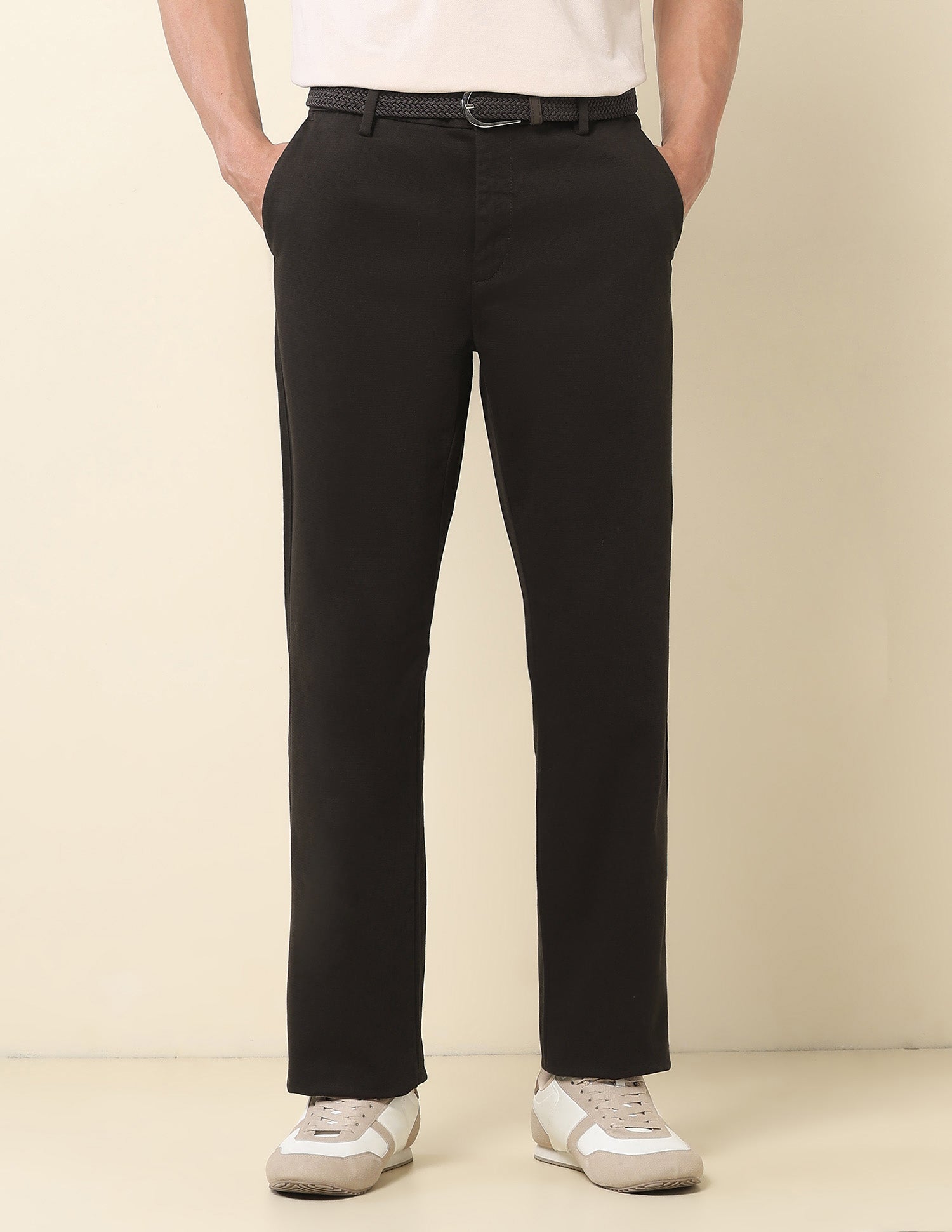 Riley Straight Fit Dobby Trousers Dark Brown - U.S. Polo Assn. India | Large