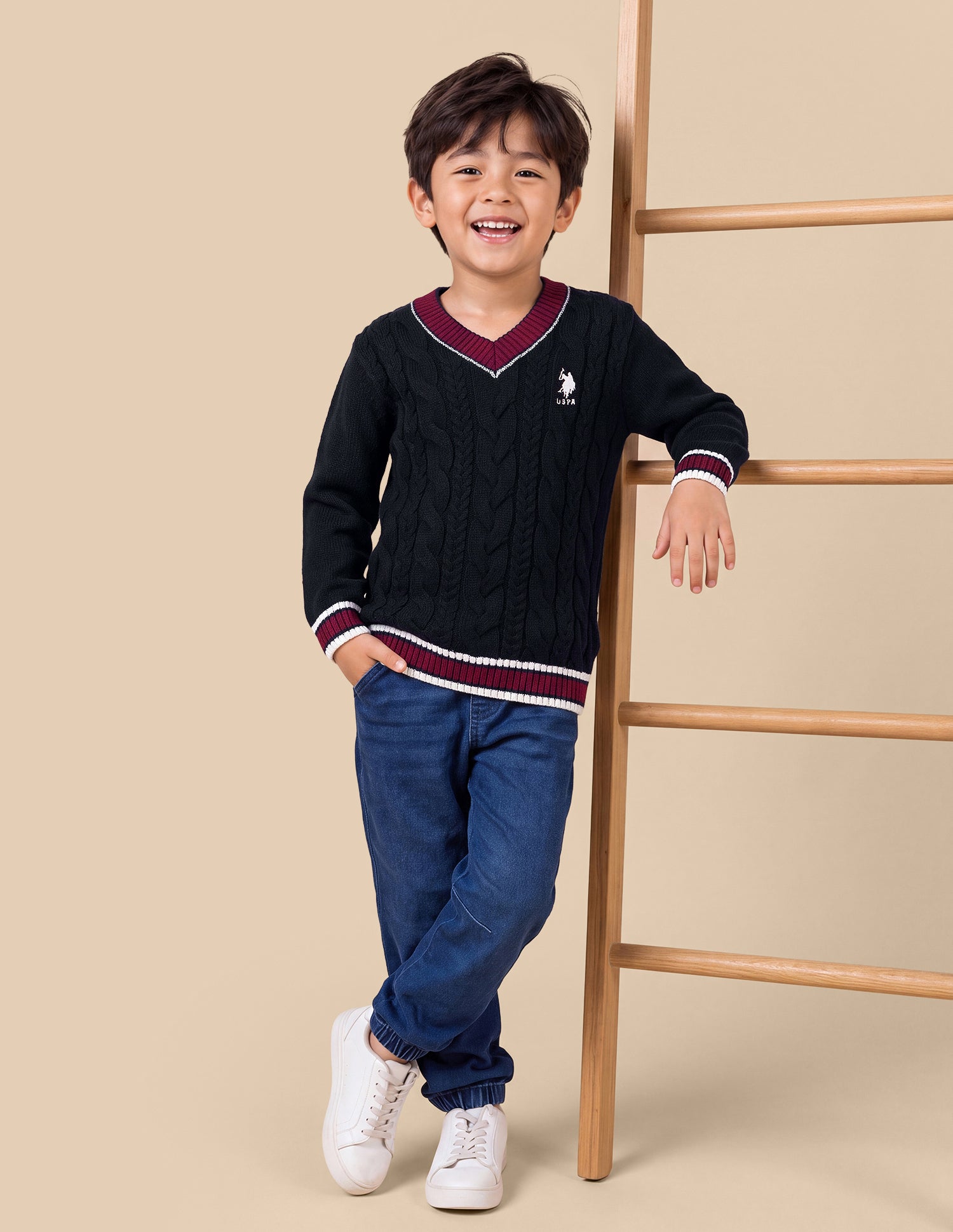 Cable Patterned Knit Regular Fit Sweater Black - U.S. Polo Assn. India | Large