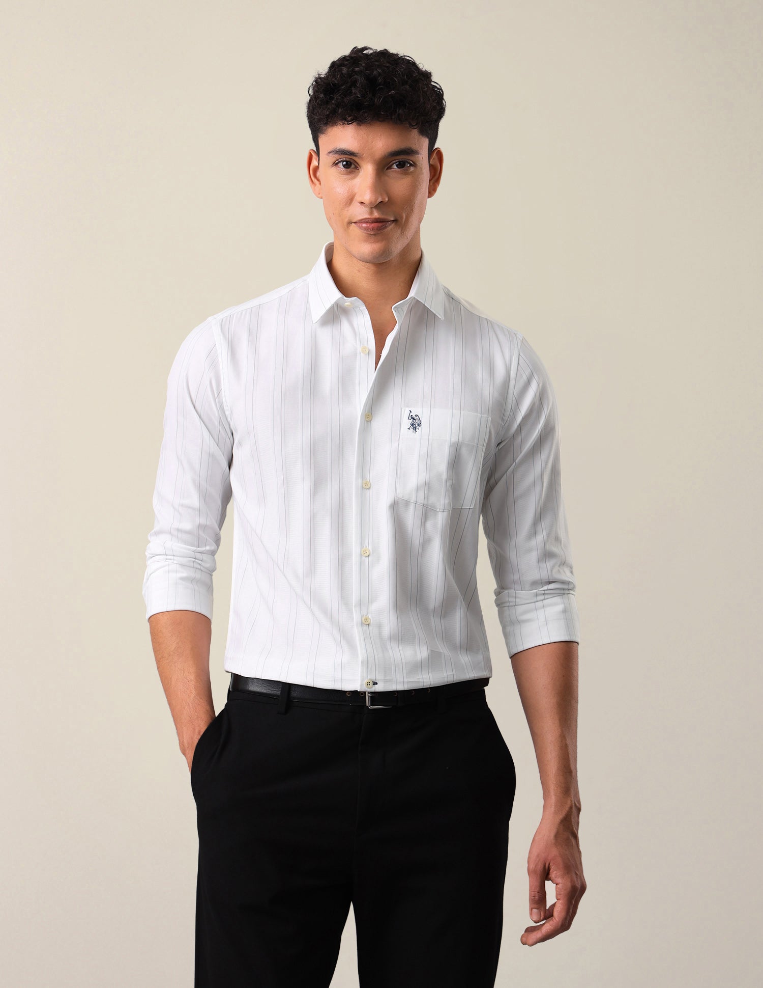 Vertical Striped Tailored Fit Shirt Teal - U.S. Polo Assn. India | Large