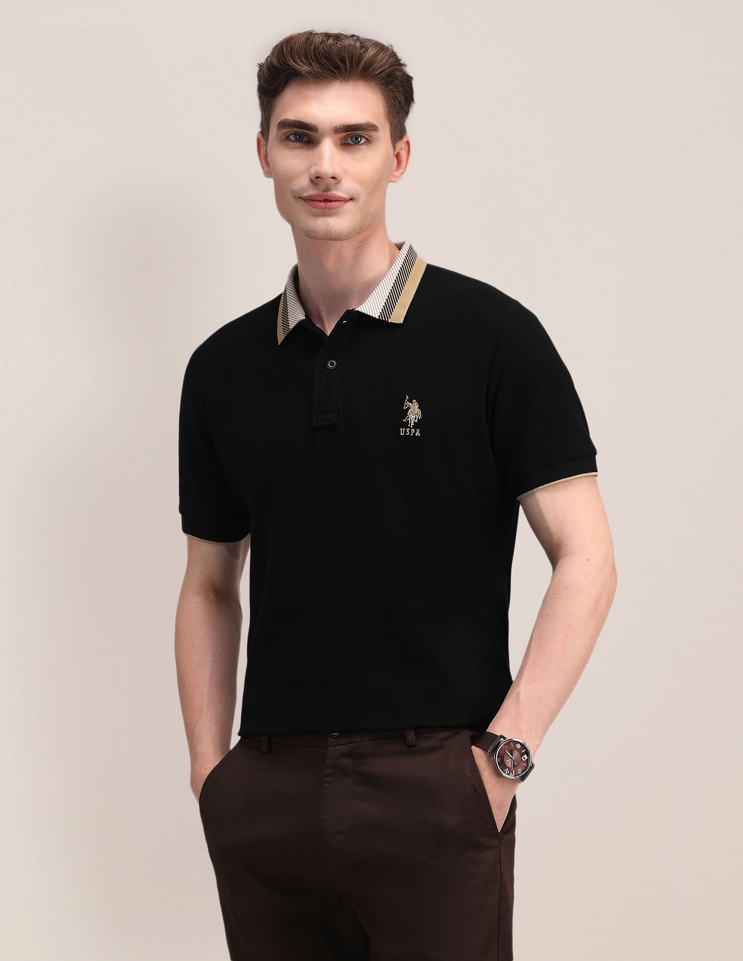 Slim Fit Cotton Polo Shirt Black - U.S. Polo Assn. India | Large