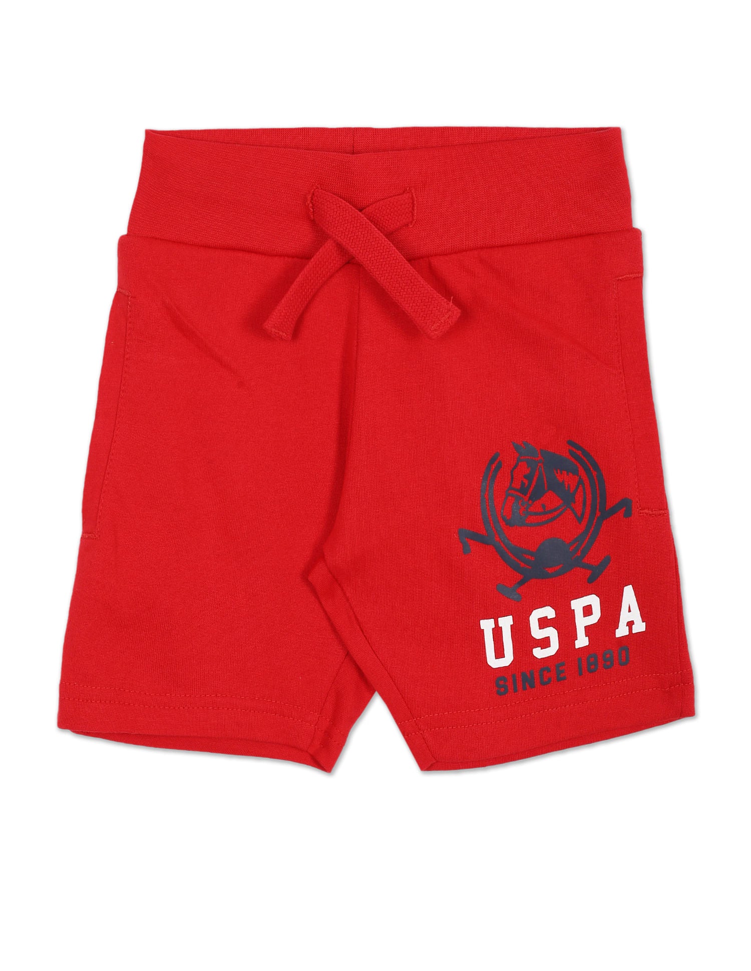 Boys Red Elasticized Waist Brand Print Shorts Red - U.S. Polo Assn. India | Large