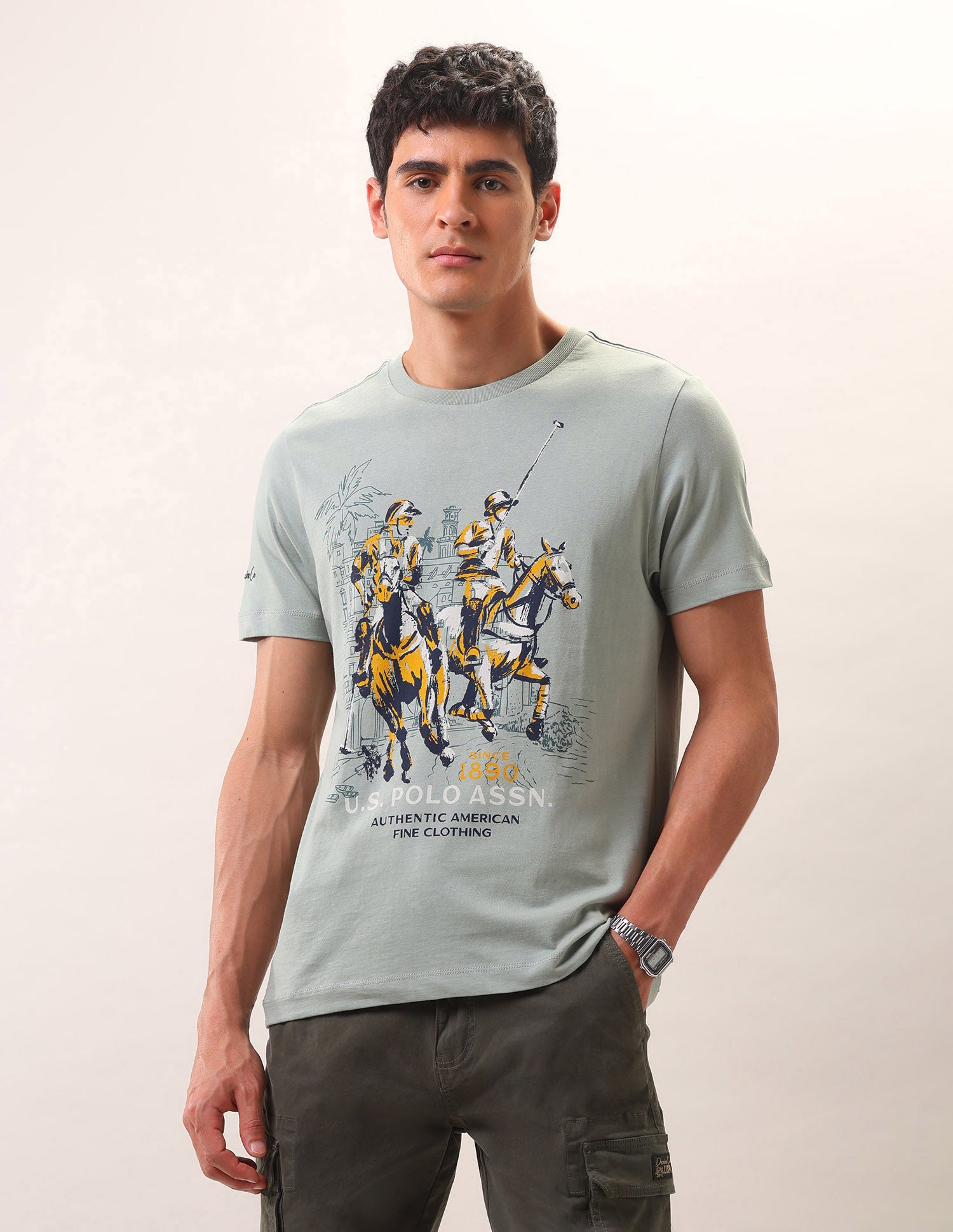 Brand Printed Pure Cotton T-Shirt Green - U.S. Polo Assn. India | Large