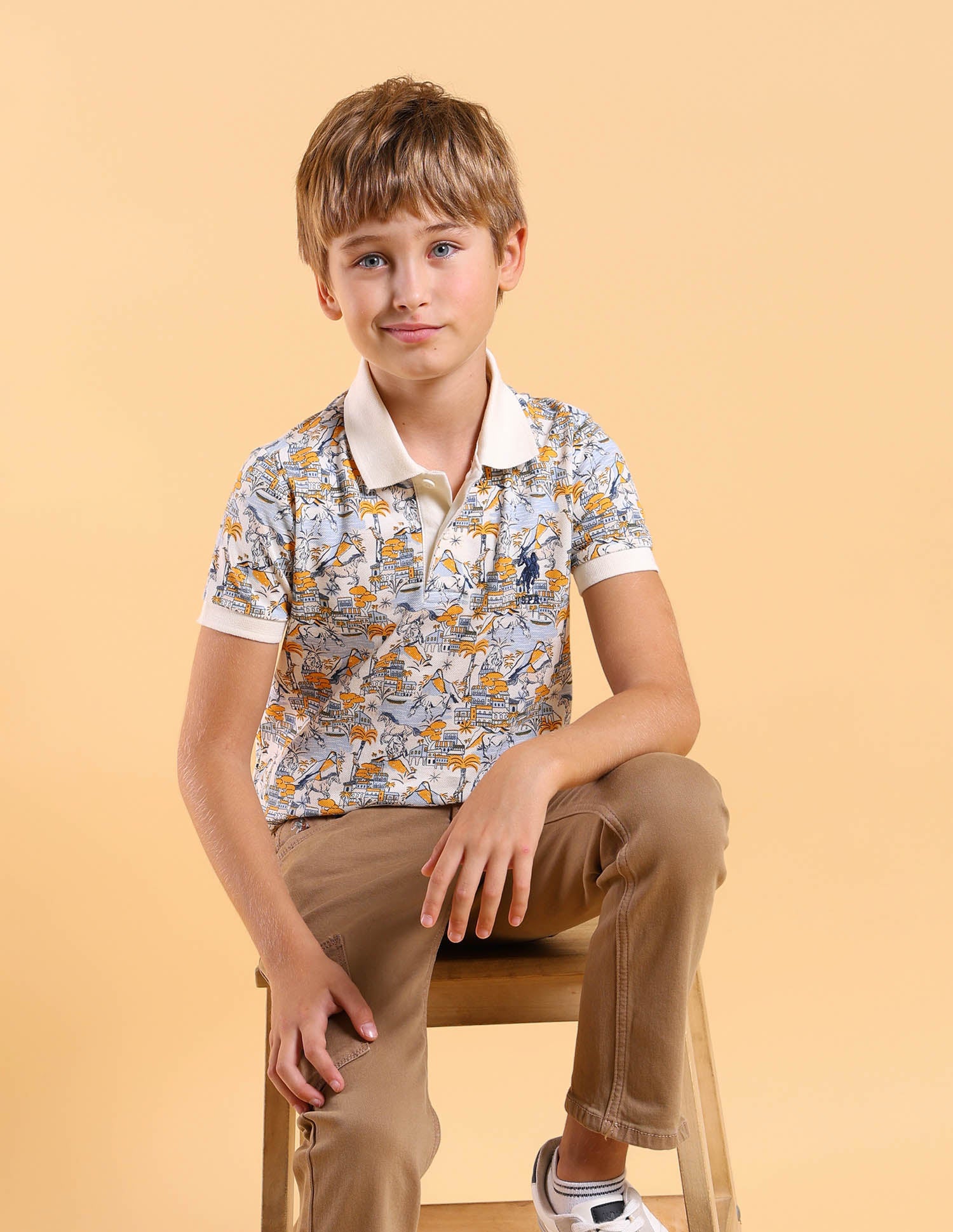 Boys All Over Printed Regular Fit Polo Shirt