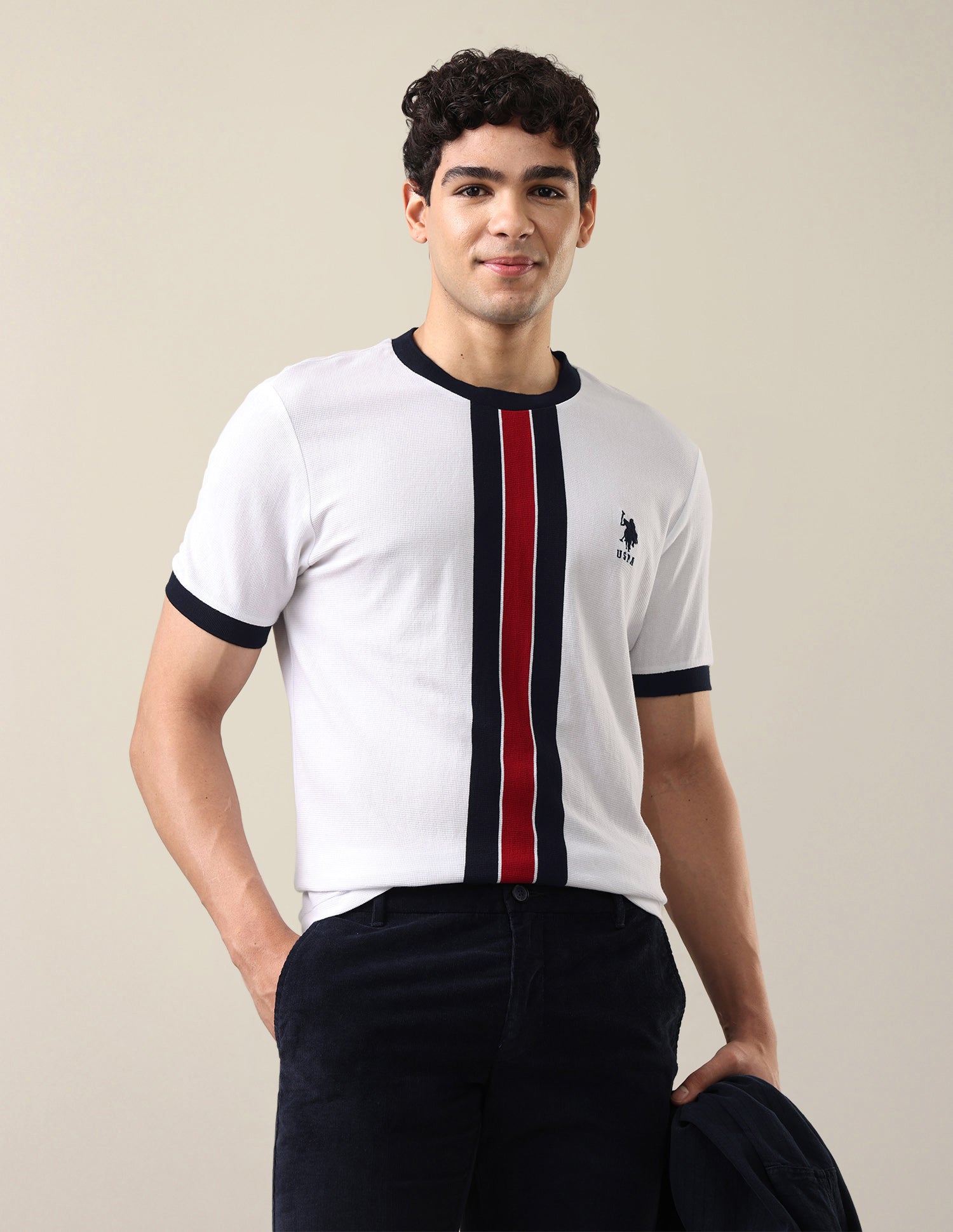 Vertical Striped Slim Fit T-Shirt White - U.S. Polo Assn. India | Large