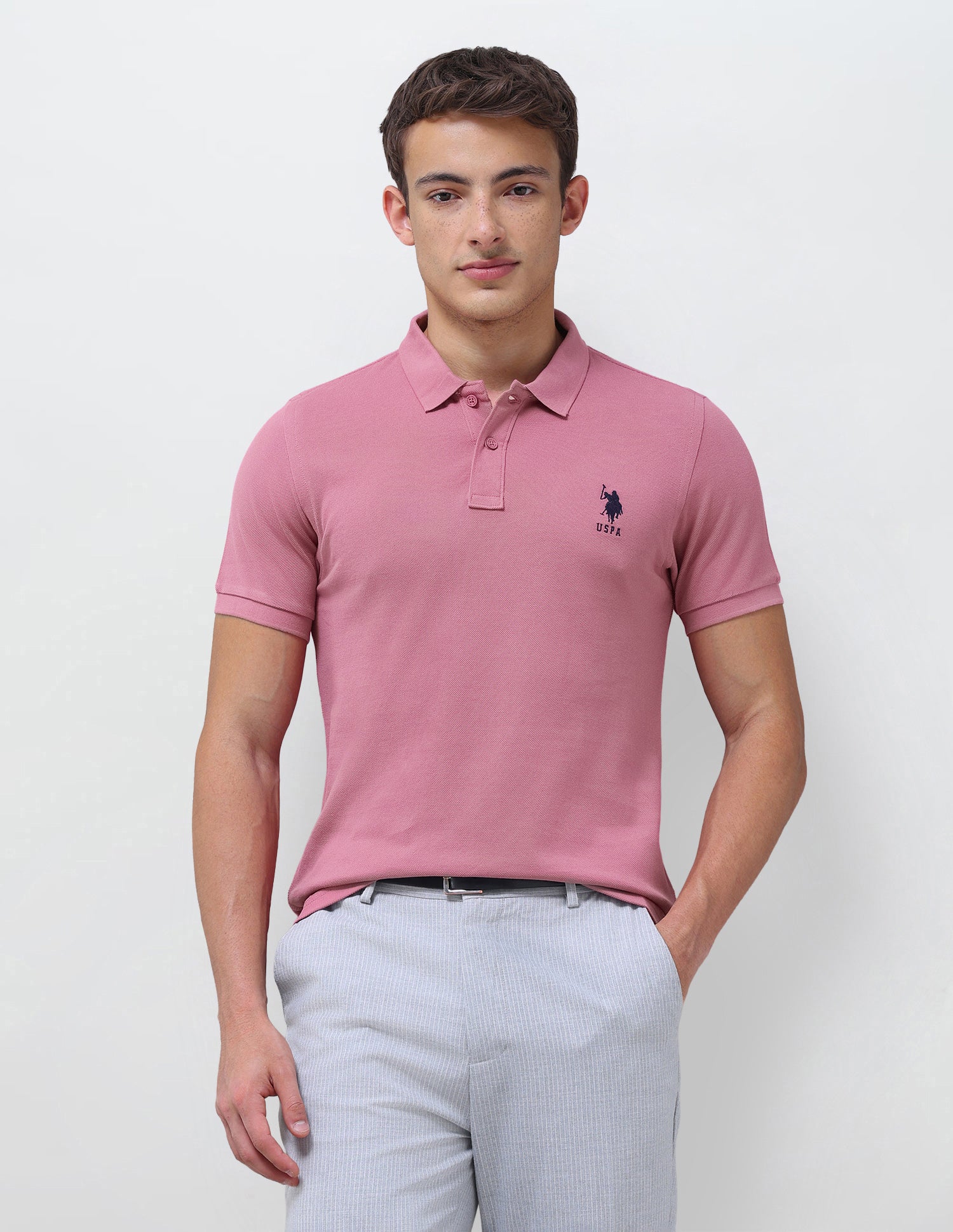 Solid Slim Fit Polo Shirt Dark Pink - U.S. Polo Assn. India | Large