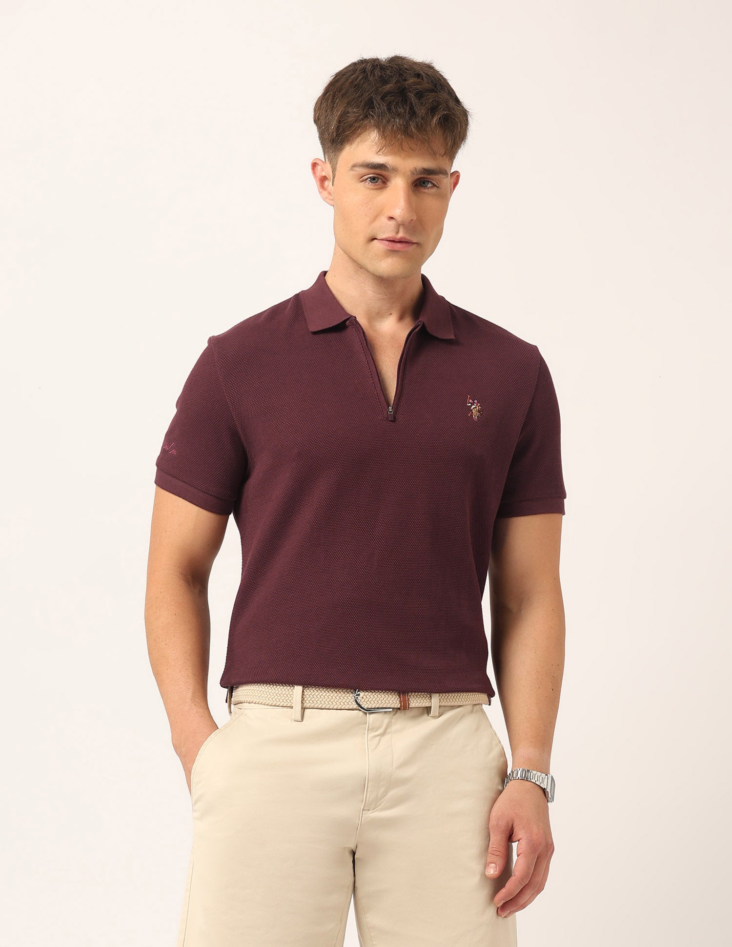 Solid Muscle Fit Polo Shirt Burgundy - U.S. Polo Assn. India | Large