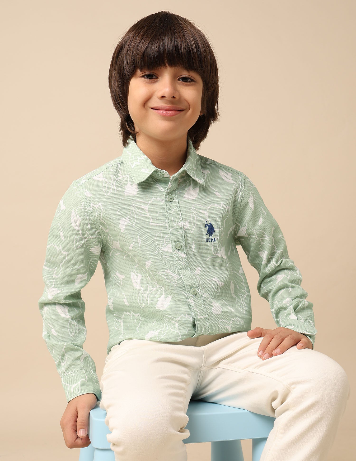 Boys Floral Printed Dobby Shirt