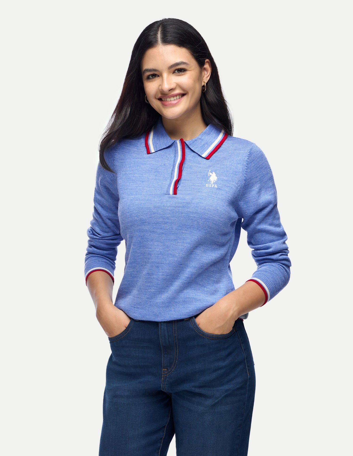 Heathered Regular Fit Sweater Light Indigo - U.S. Polo Assn. India | Large