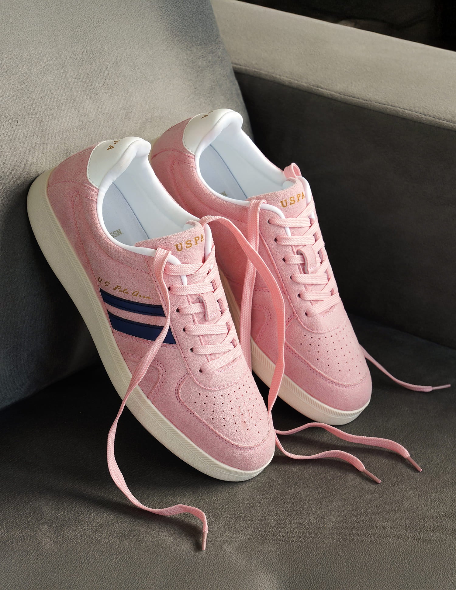 Women Round Toe Edda Striped Sneakers Pink - U.S. Polo Assn. India | Large