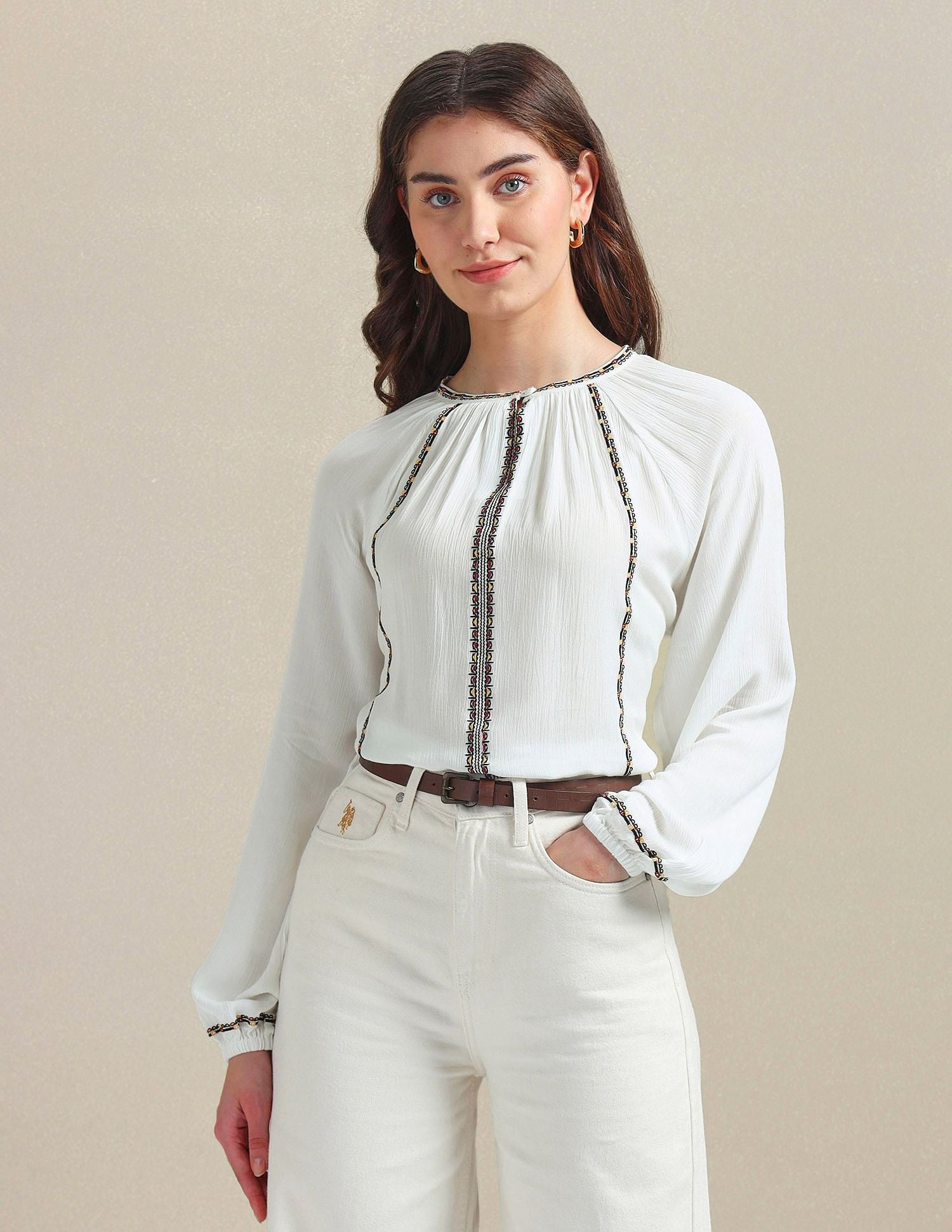 Cotton Flax Embroidered Top