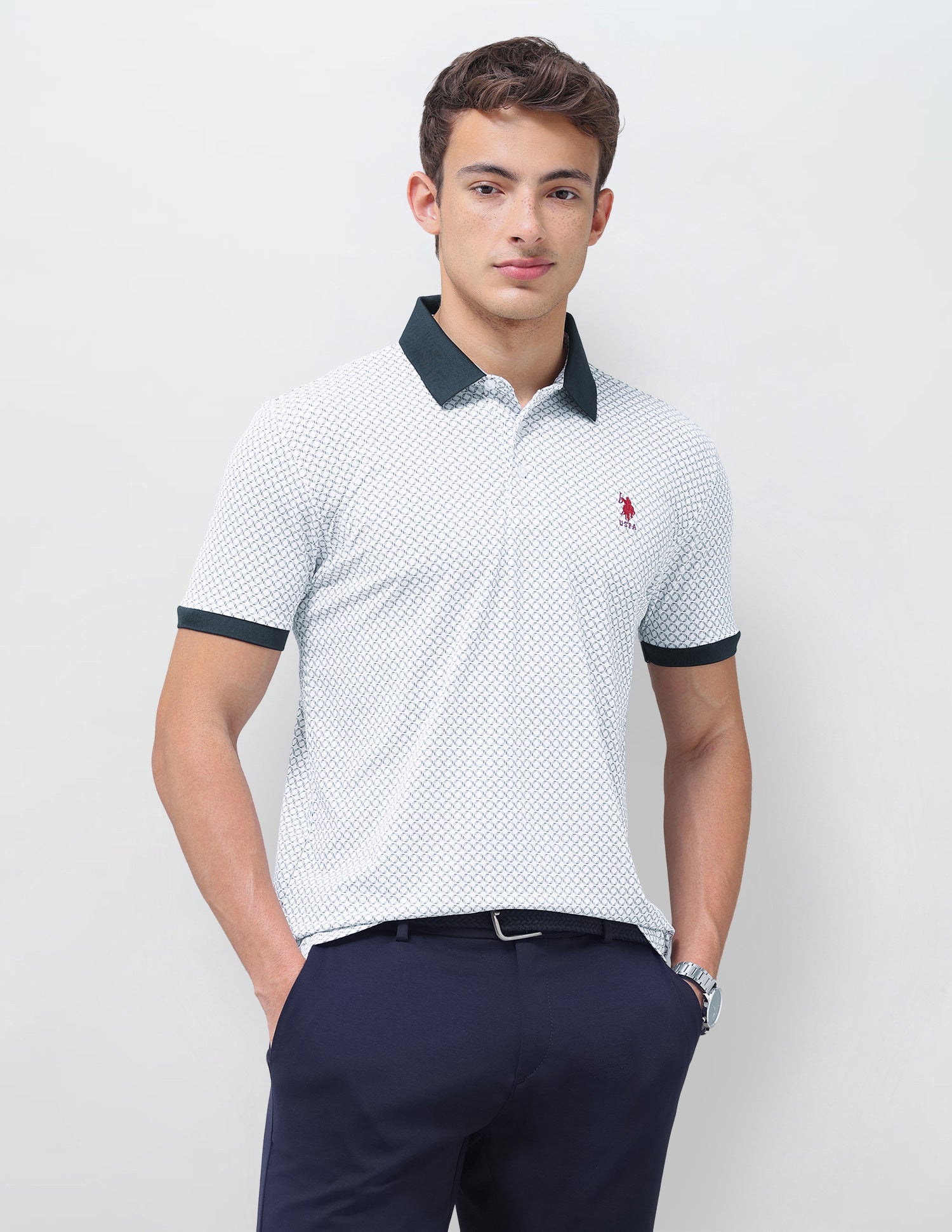 Geometric Printed Slim Fit Polo Shirt White - U.S. Polo Assn. India | Large