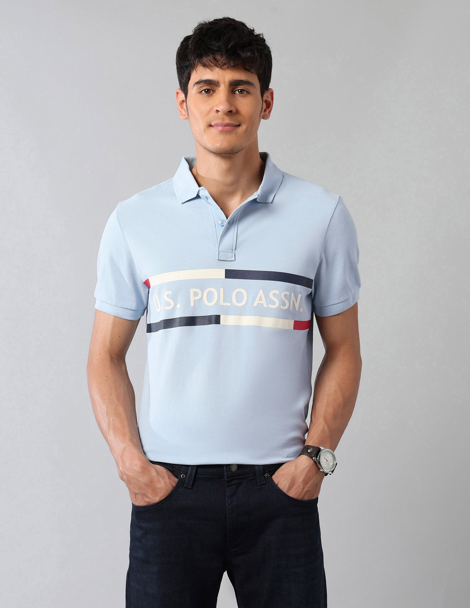 Muscle Fit Americana Polo Shirt Light Blue - U.S. Polo Assn. India | Large