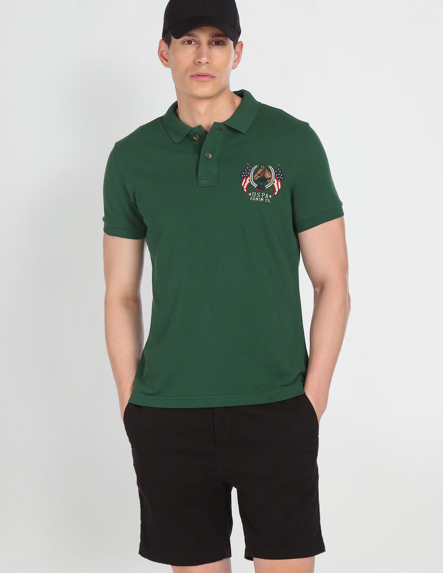 Cotton Solid Polo Shirt Dark Green - U.S. POLO ASSN. | Large
