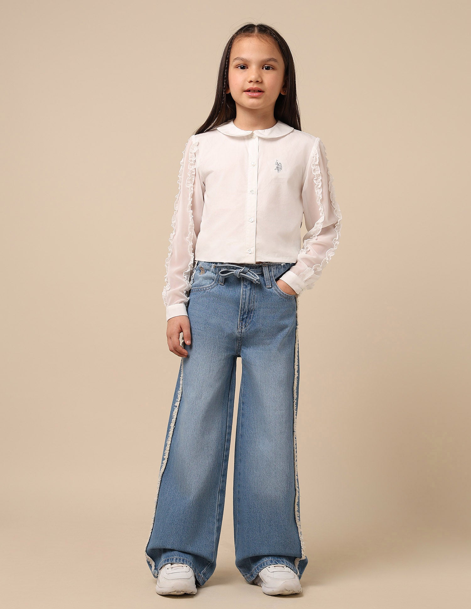 Girls Mid Rise Wide Leg Jeans
