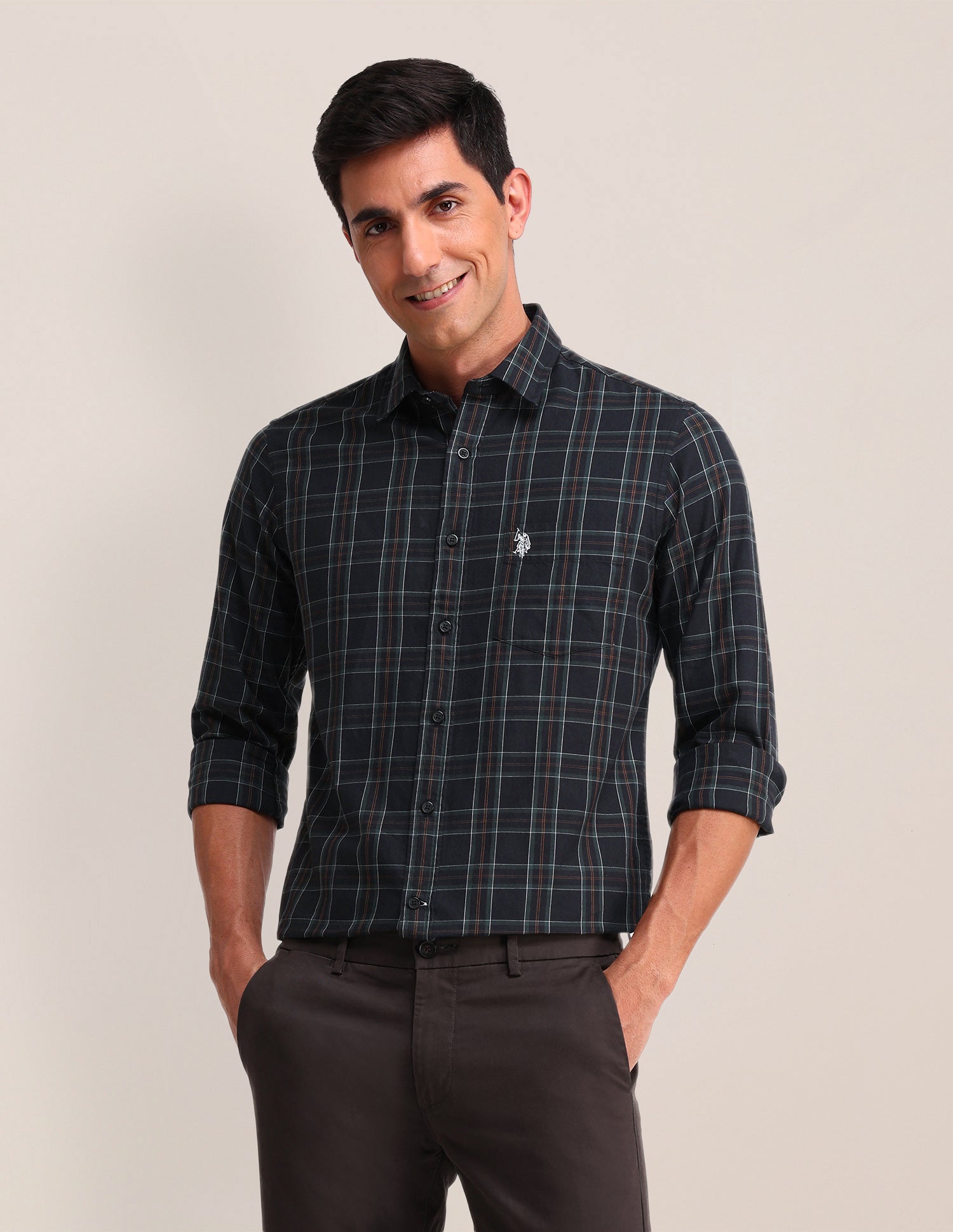 Plaid Checked Twill Shirt Brown - U.S. Polo Assn. India | Large