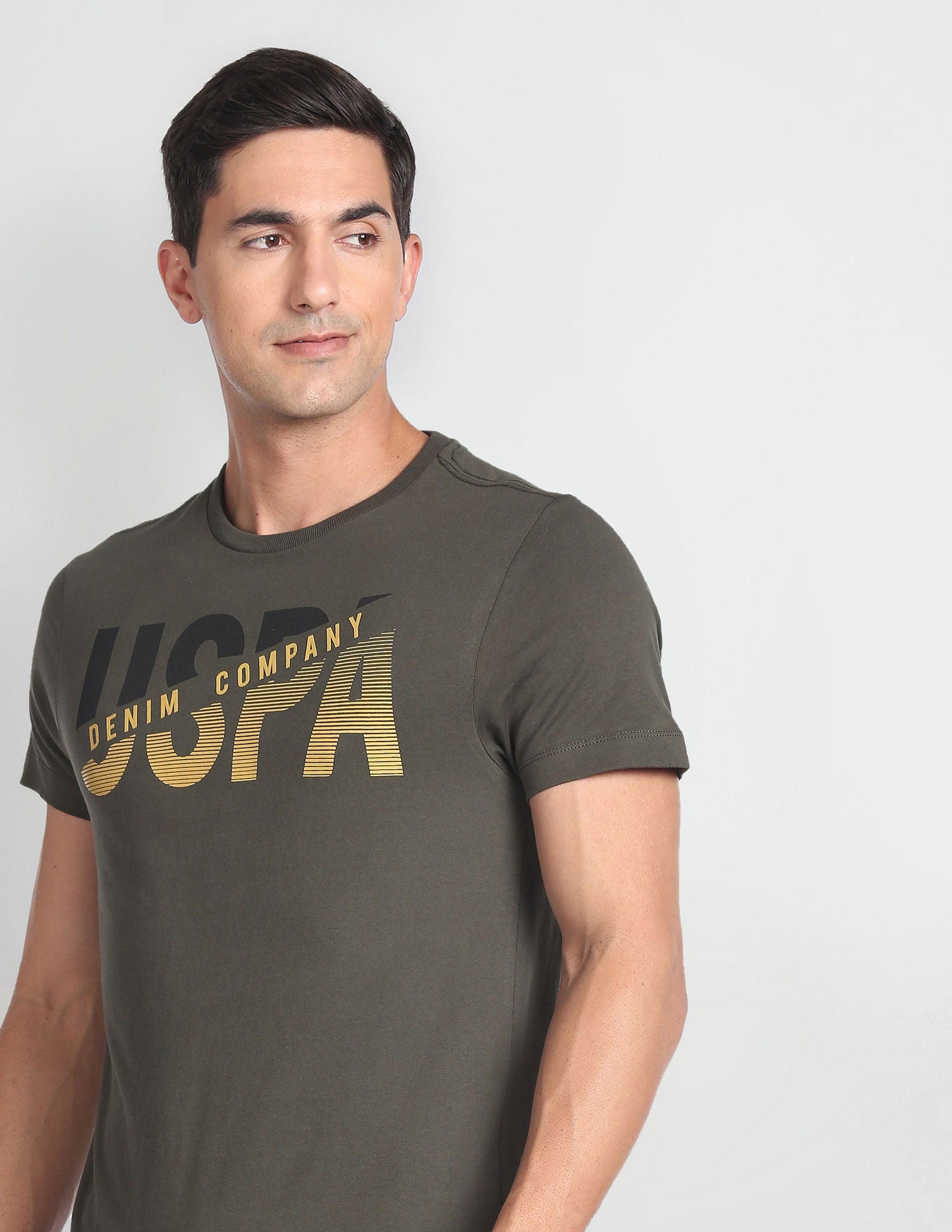 Crew Neck Brand Print T-Shirt Olive - U.S. Polo Assn. India | Large