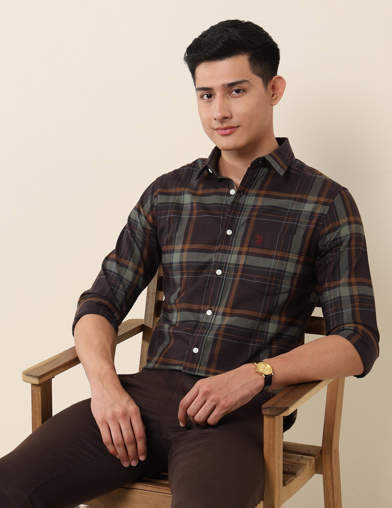 Plaid Checked Pure Cotton Shirt Brown - U.S. Polo Assn. India | Large