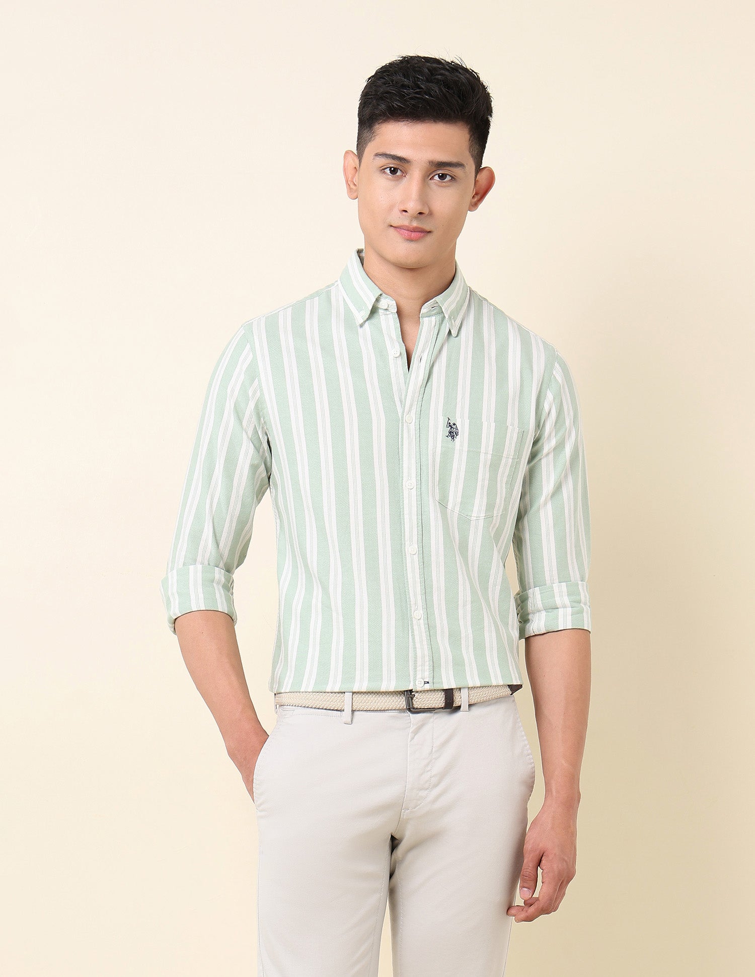 Vertical Striped Oxford Button-Down Shirt Green - U.S. Polo Assn. India | Large