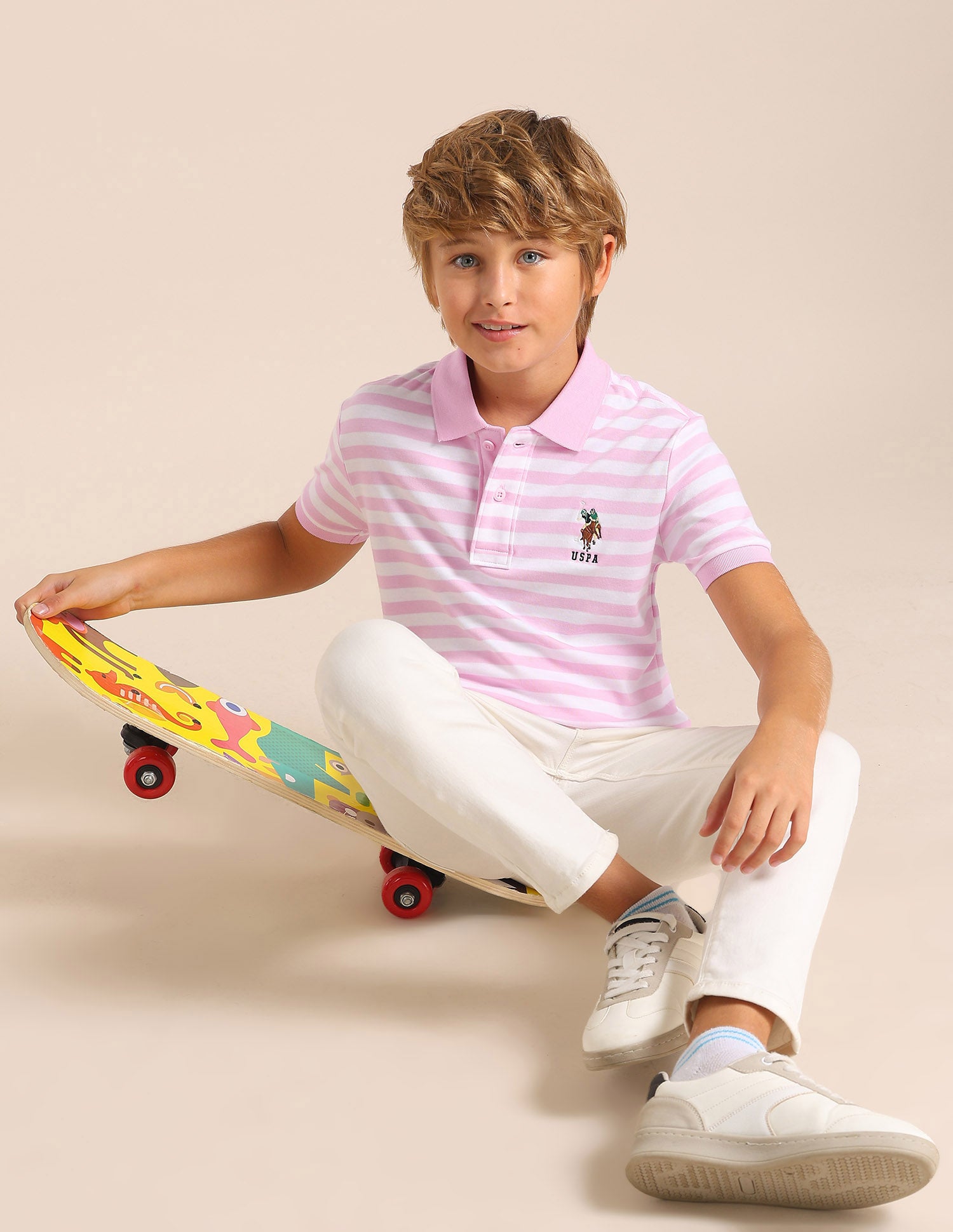 Boys Horizontal Striped Regular Fit Polo T shirt