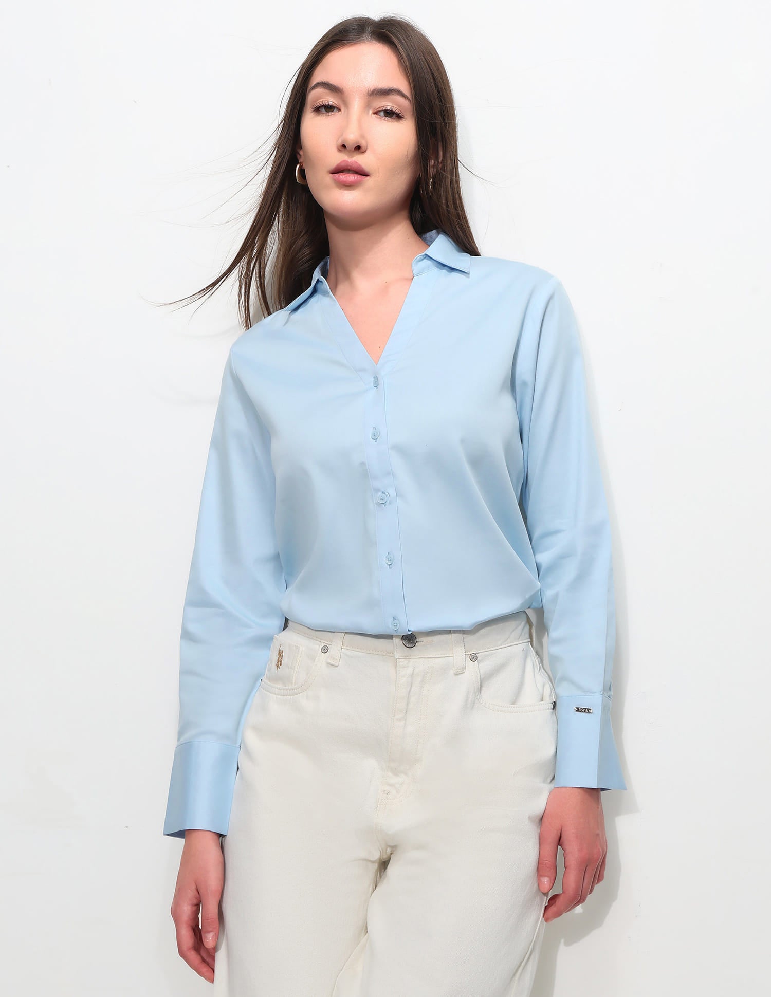 Regular Fit Solid Shirt Light Blue - U.S. Polo Assn. India | Large
