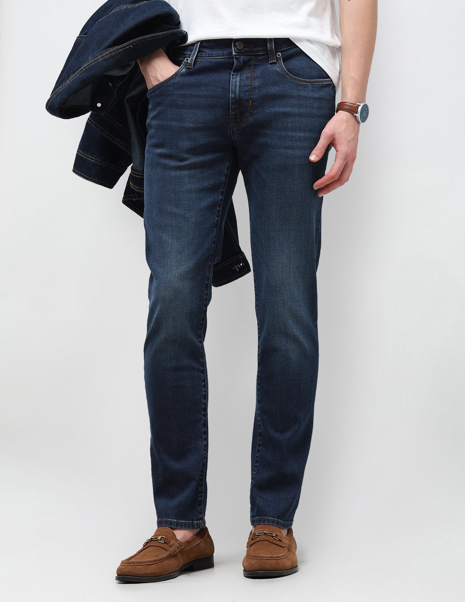 Brandon Slim Tapered Fit Blue Jeans Mid Blue - U.S. Polo Assn. India | Large