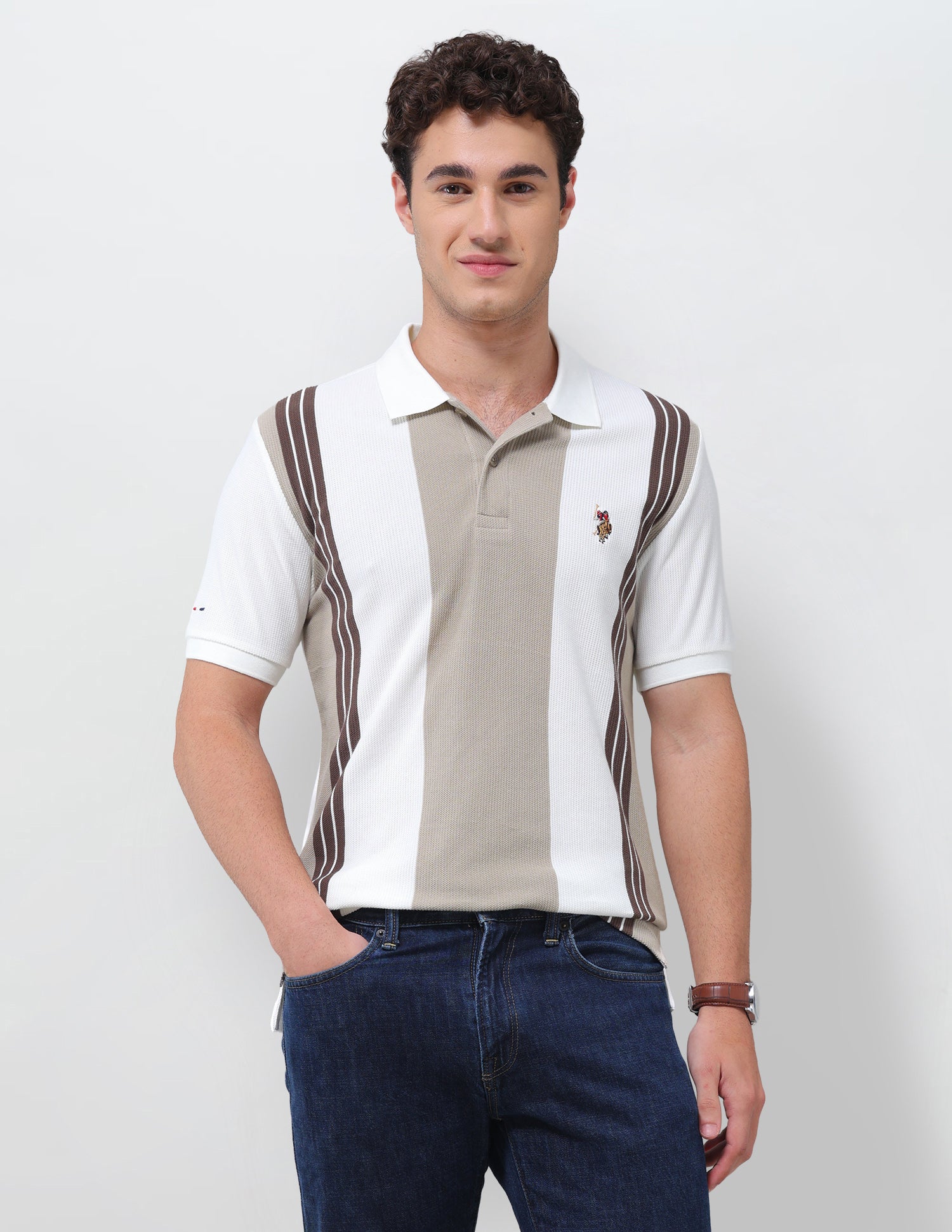 Colourblocked Slim Fit Polo Shirt Ivory - U.S. Polo Assn. India | Large