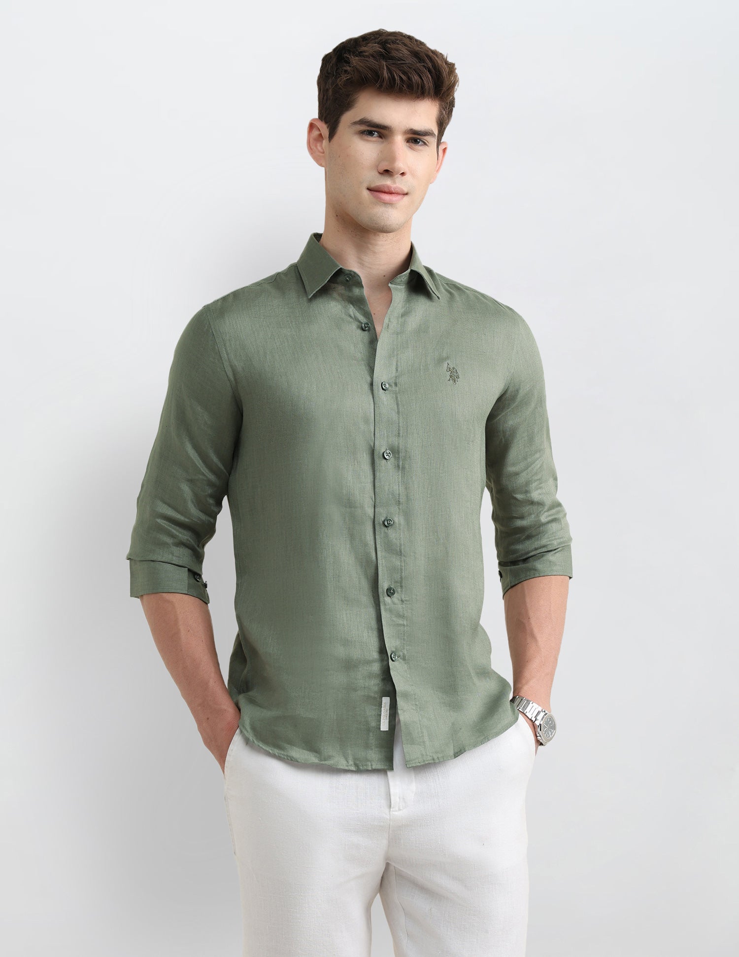 Solid Regular Fit Shirt Light Olive - U.S. Polo Assn. India | Large