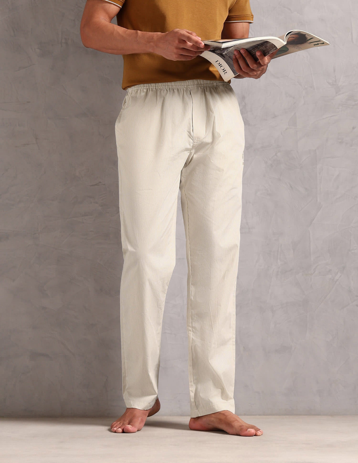 Pure Cotton Striped LP004 Lounge Pants - Pack Of 1 White and Beige - U.S. Polo Assn. India | Large