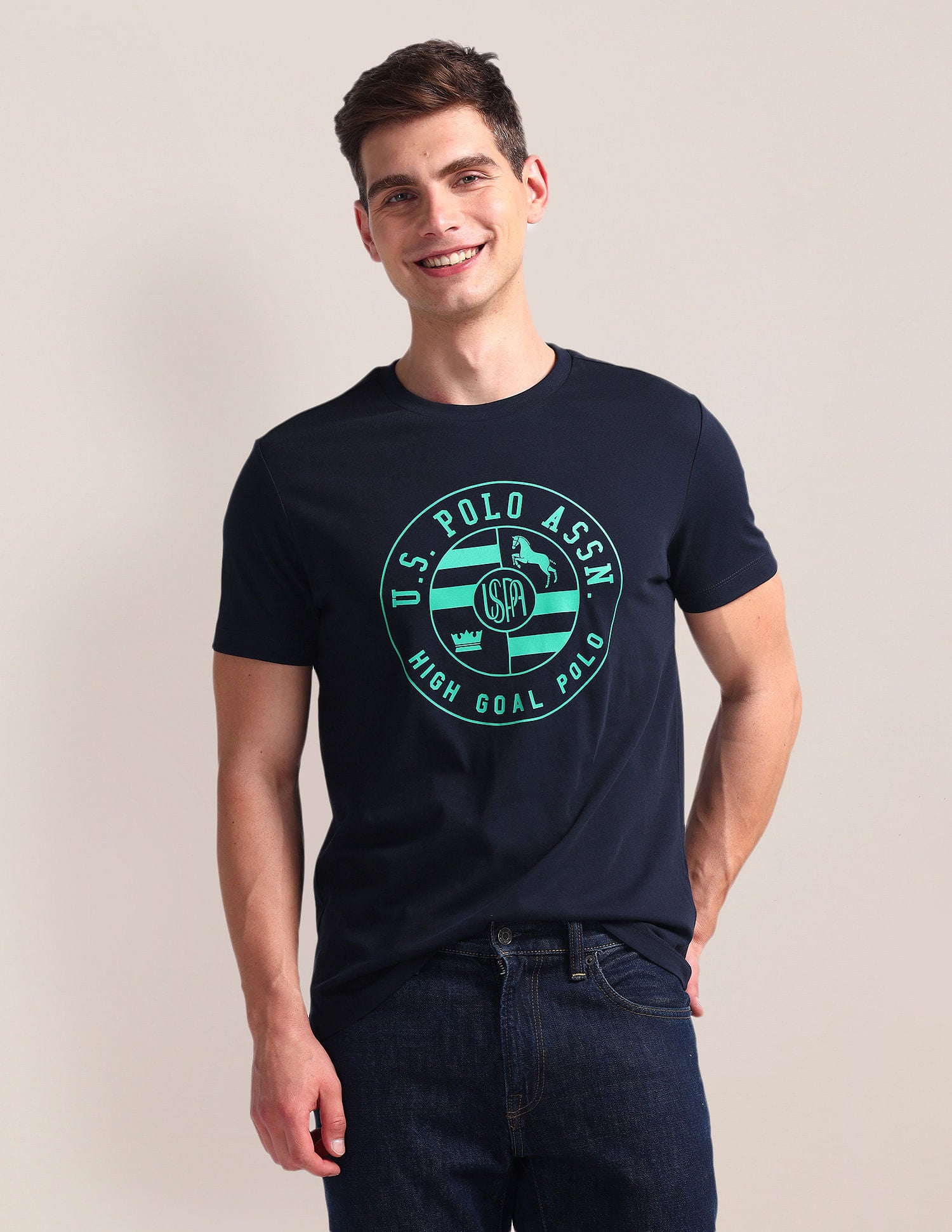 Brand Print Slim Fit T-Shirt Navy - U.S. Polo Assn. India | Large