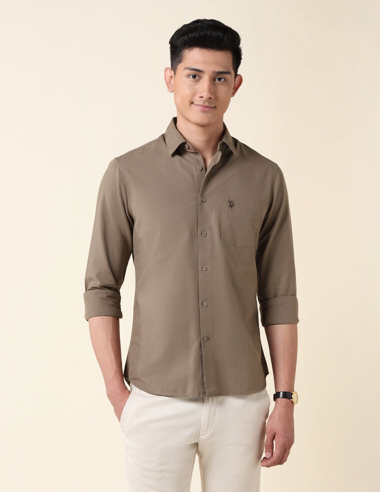 Tailored Fit Twill Shirt Brown - U.S. Polo Assn. India | Large