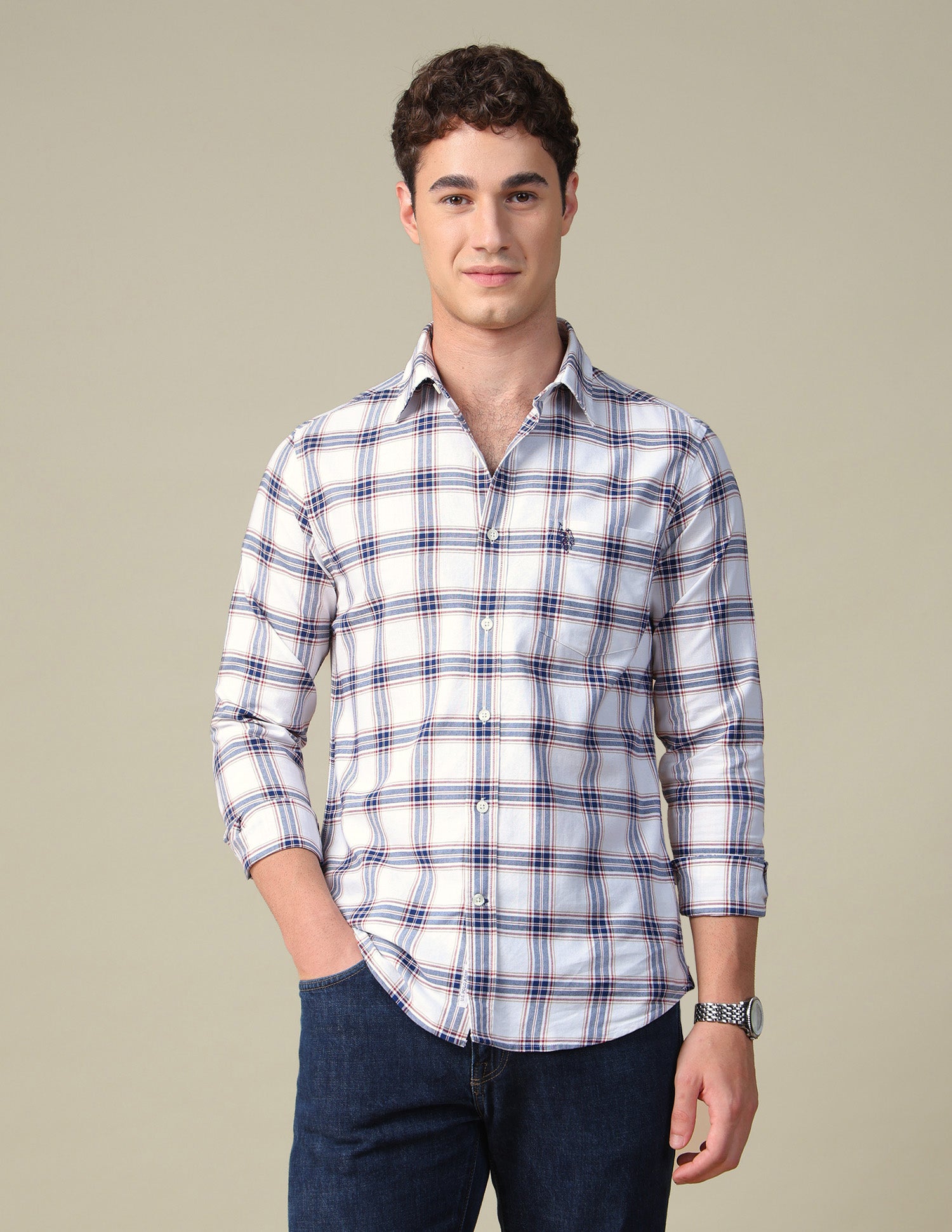 Tartan Checked Oxford Shirt White - U.S. Polo Assn. India | Large