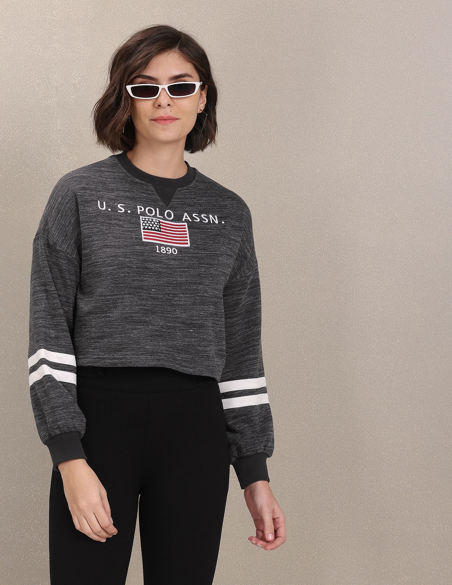 Heathered Embroidered Sweatshirt Dark Grey - U.S. Polo Assn. India | Large